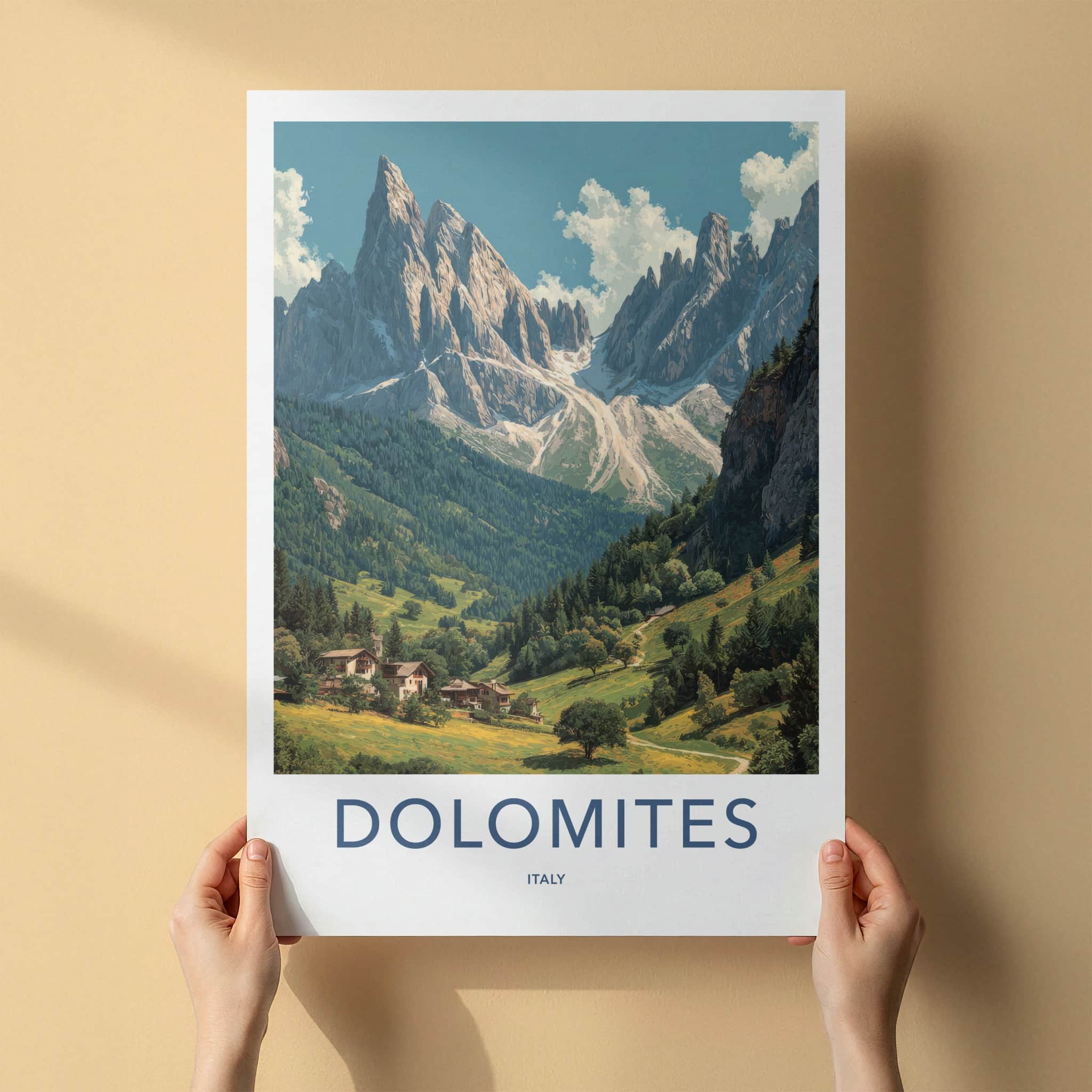 Dolomites Poster - Italy Travel Art - Mountain Village Valley Home Decor