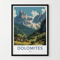 Dolomites Poster - Italy Travel Art - Mountain Village Valley Home Decor