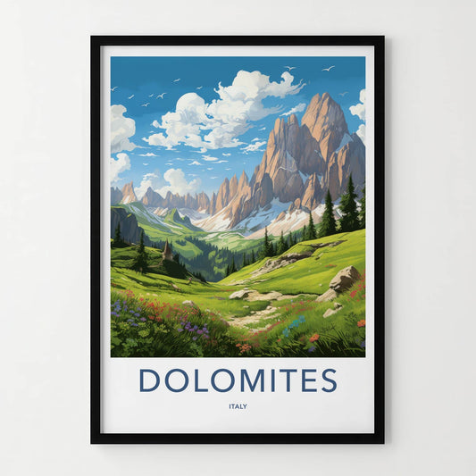Dolomites Poster - Italy Travel Art - Serene Mountain Landscape Home Decor