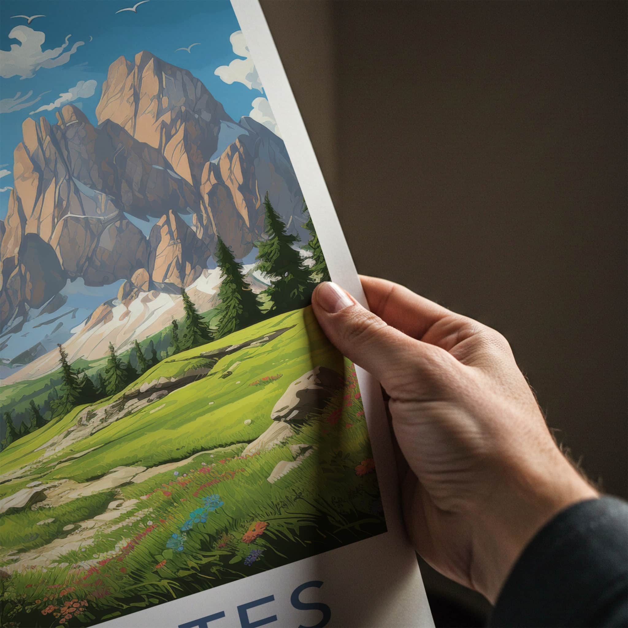 Dolomites Poster - Italy Travel Art - Serene Mountain Landscape Home Decor
