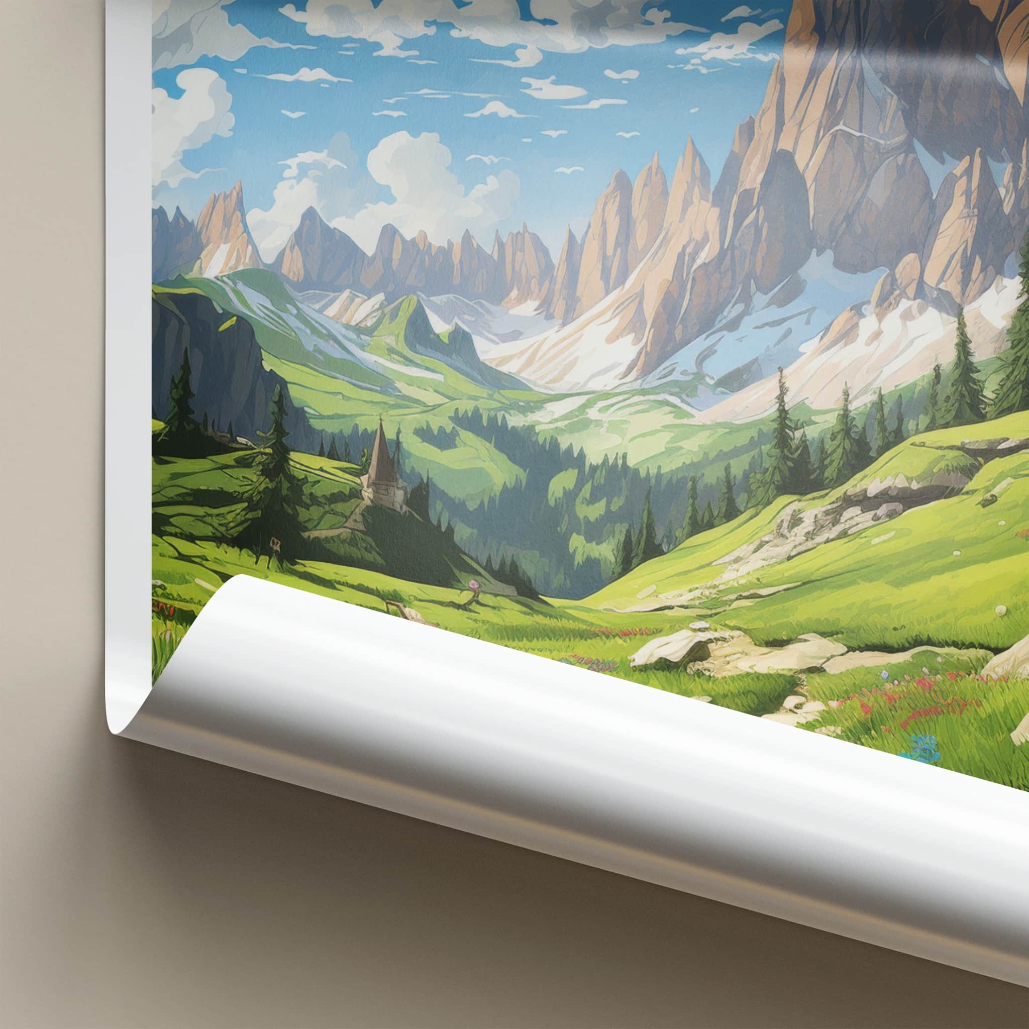 Dolomites Poster - Italy Travel Art - Serene Mountain Landscape Home Decor