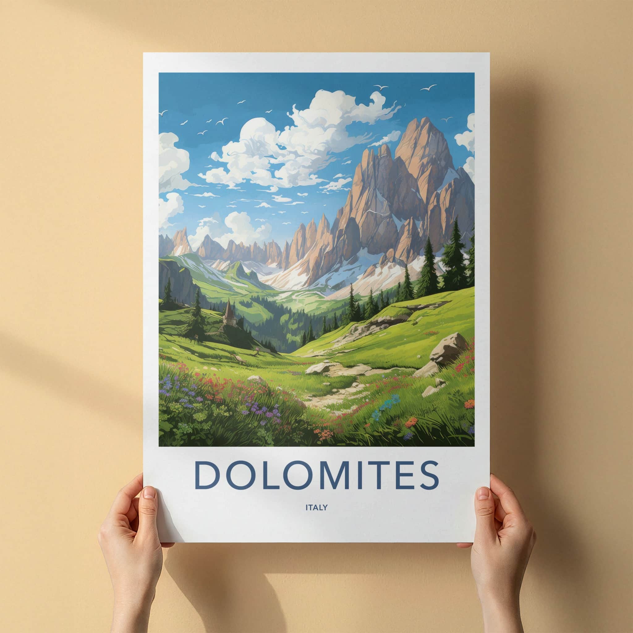 Dolomites Poster - Italy Travel Art - Serene Mountain Landscape Home Decor