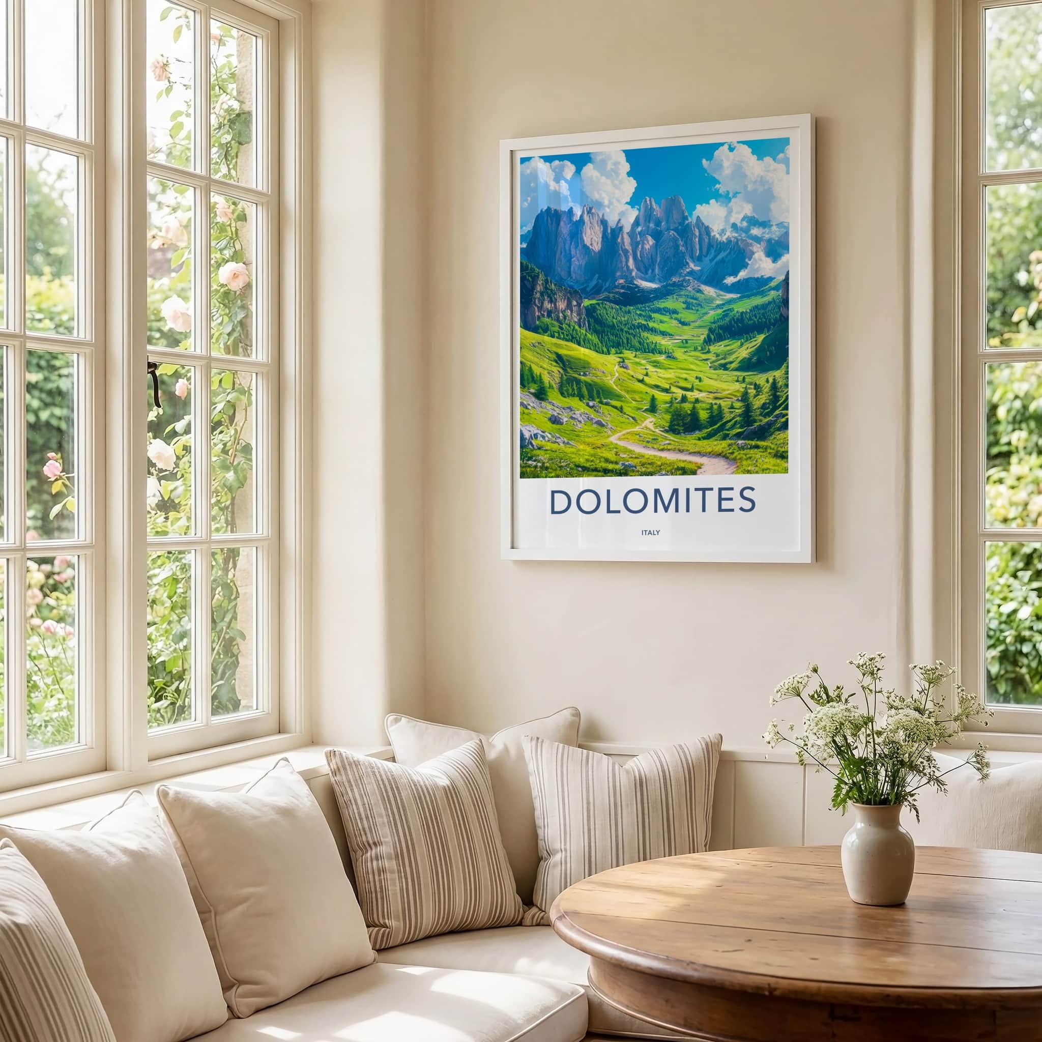 Dolomites Poster - Italy Travel Art - Winding Valley Path Home Decor