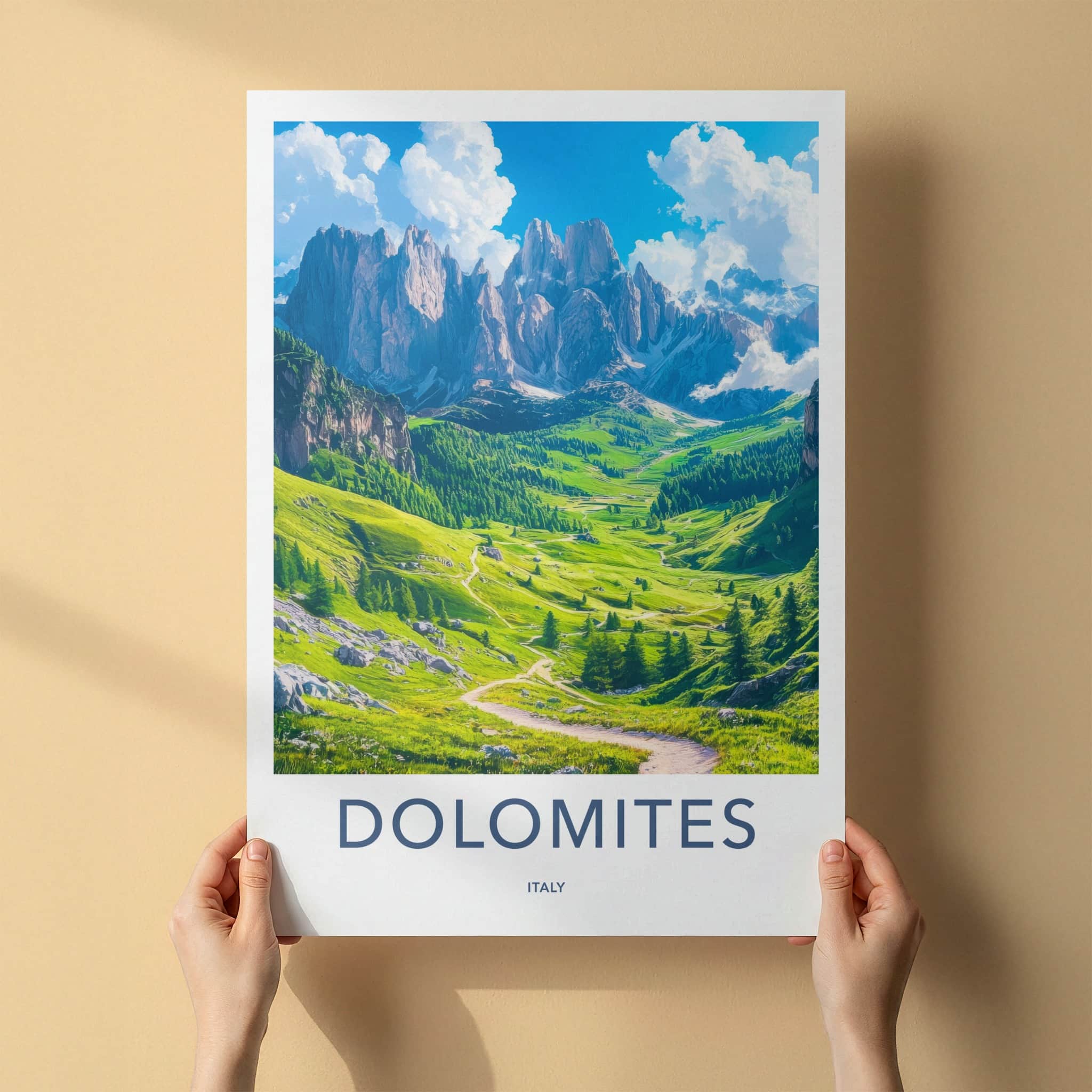 Dolomites Poster - Italy Travel Art - Winding Valley Path Home Decor