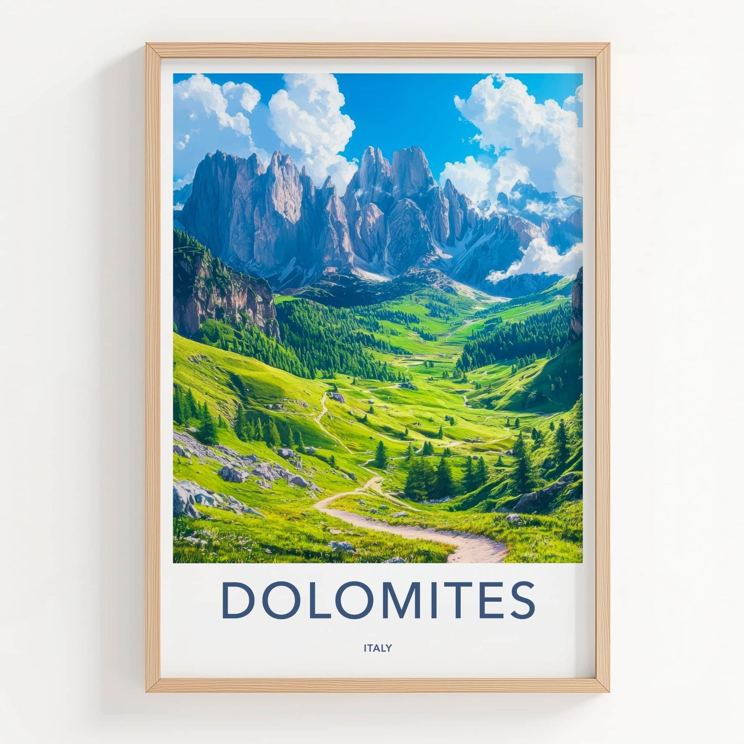 Dolomites Poster - Italy Travel Art - Winding Valley Path Home Decor