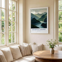 Doubtful Sound Poster - New Zealand Travel Art - Fjord Mountain Water Home Decor