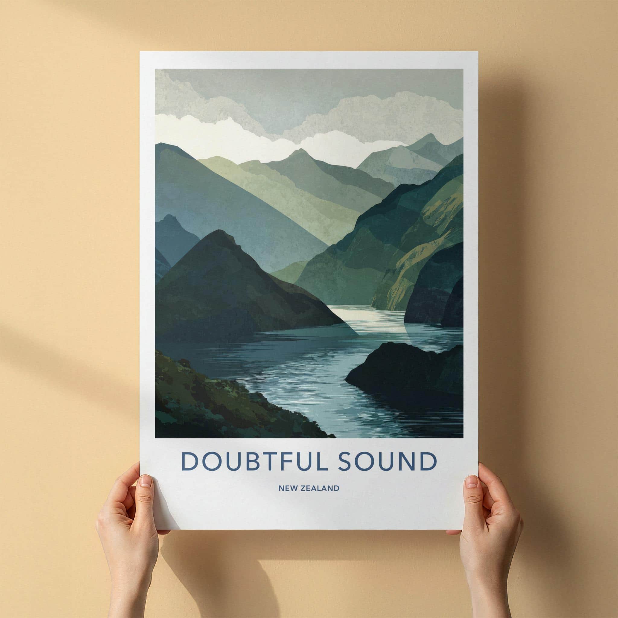 Doubtful Sound Poster - New Zealand Travel Art - Fjord Mountain Water Home Decor