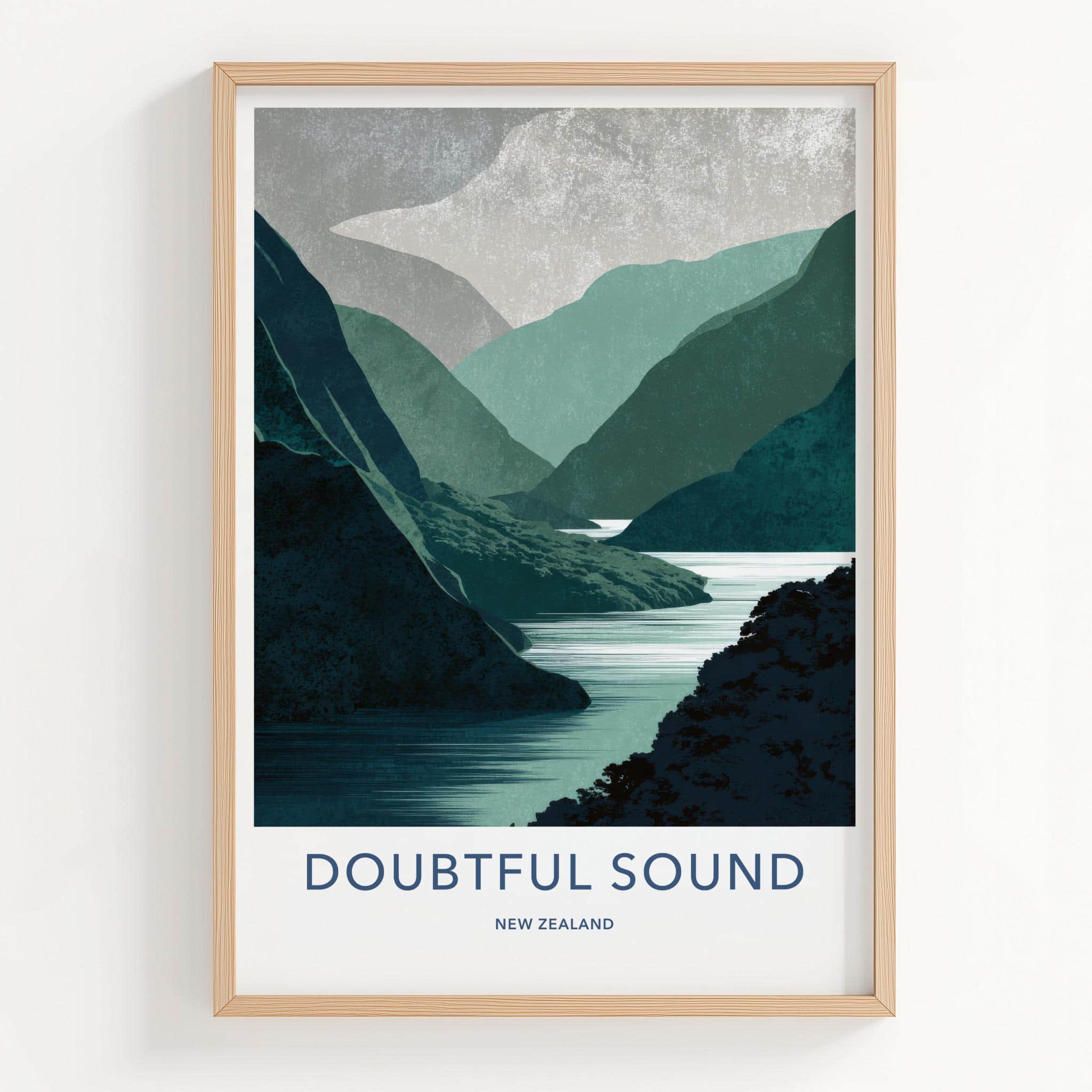 Doubtful Sound Poster - New Zealand Travel Art - Serene fjord waters Home Decor