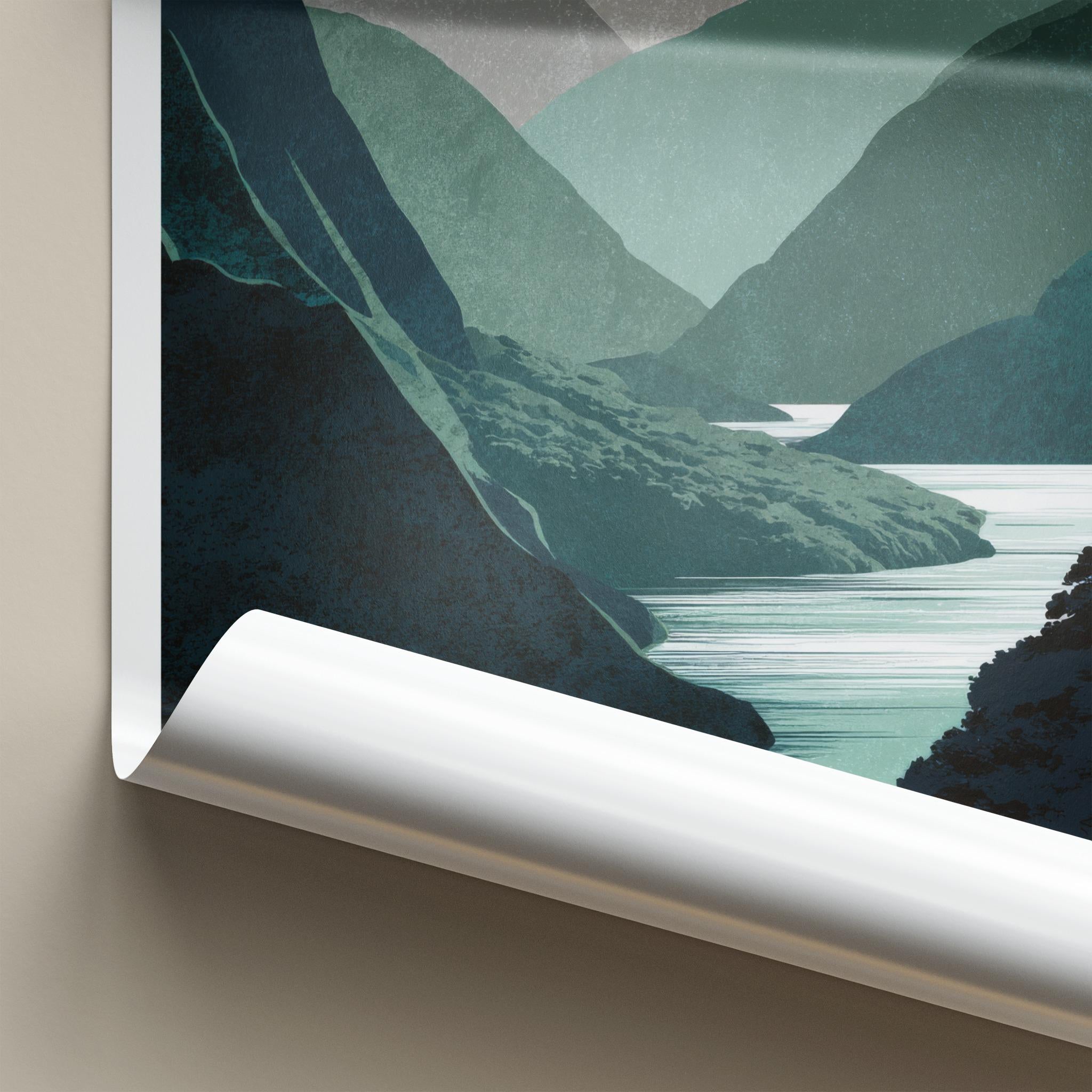 Doubtful Sound Poster - New Zealand Travel Art - Serene fjord waters Home Decor