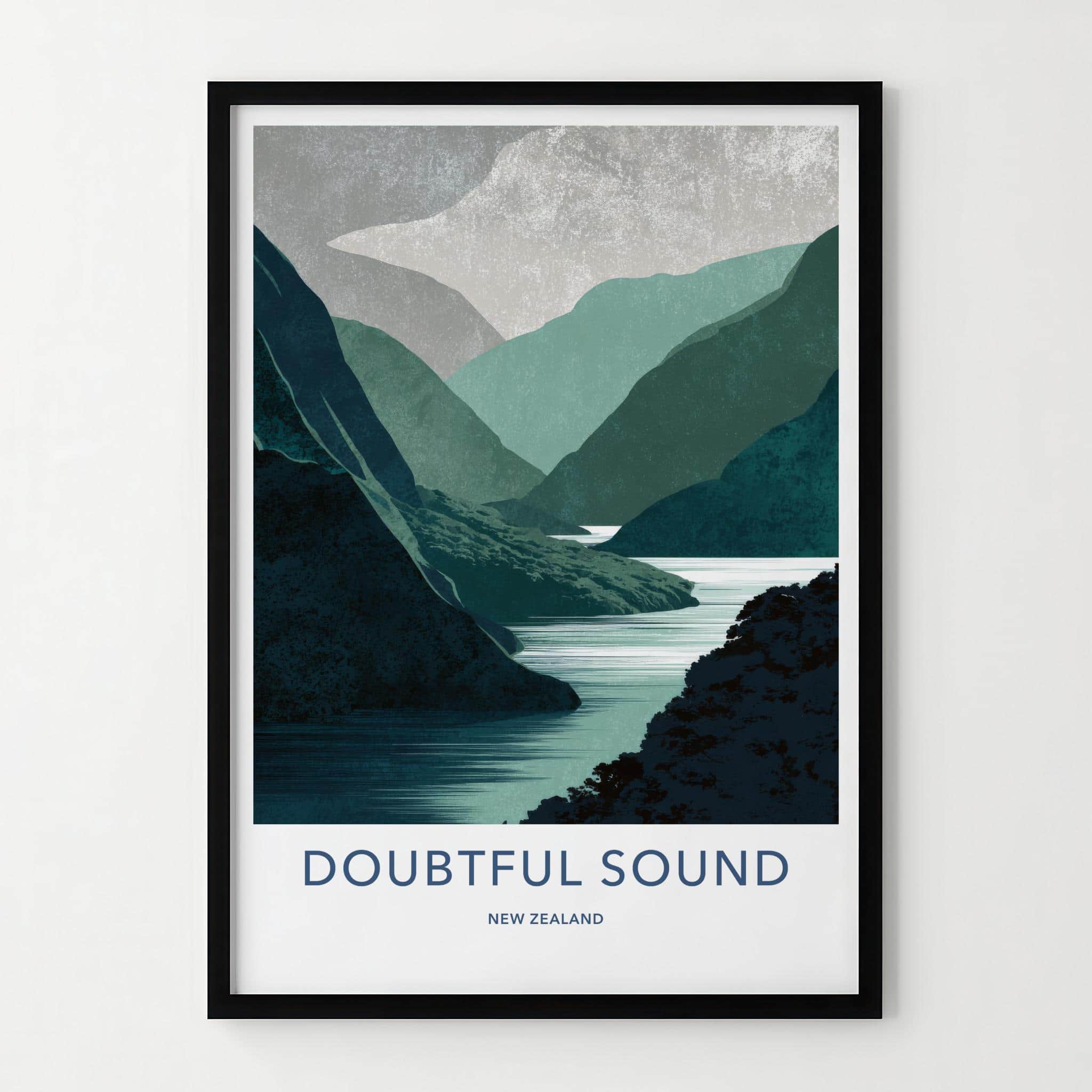 Doubtful Sound Poster - New Zealand Travel Art - Serene fjord waters Home Decor