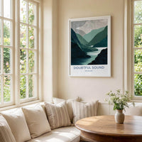Doubtful Sound Poster - New Zealand Travel Art - Serene fjord waters Home Decor