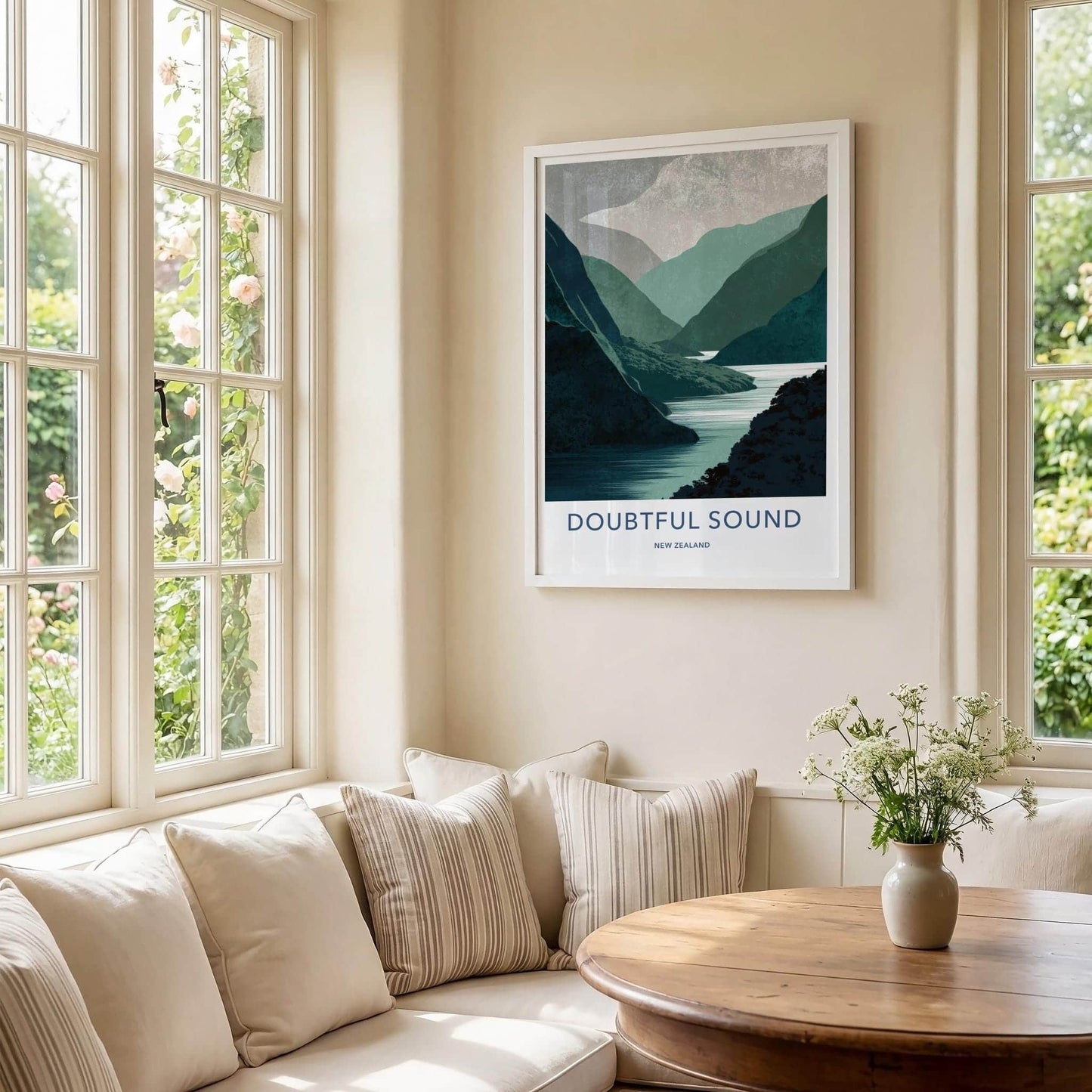 Doubtful Sound Poster - New Zealand Travel Art - Serene fjord waters Home Decor