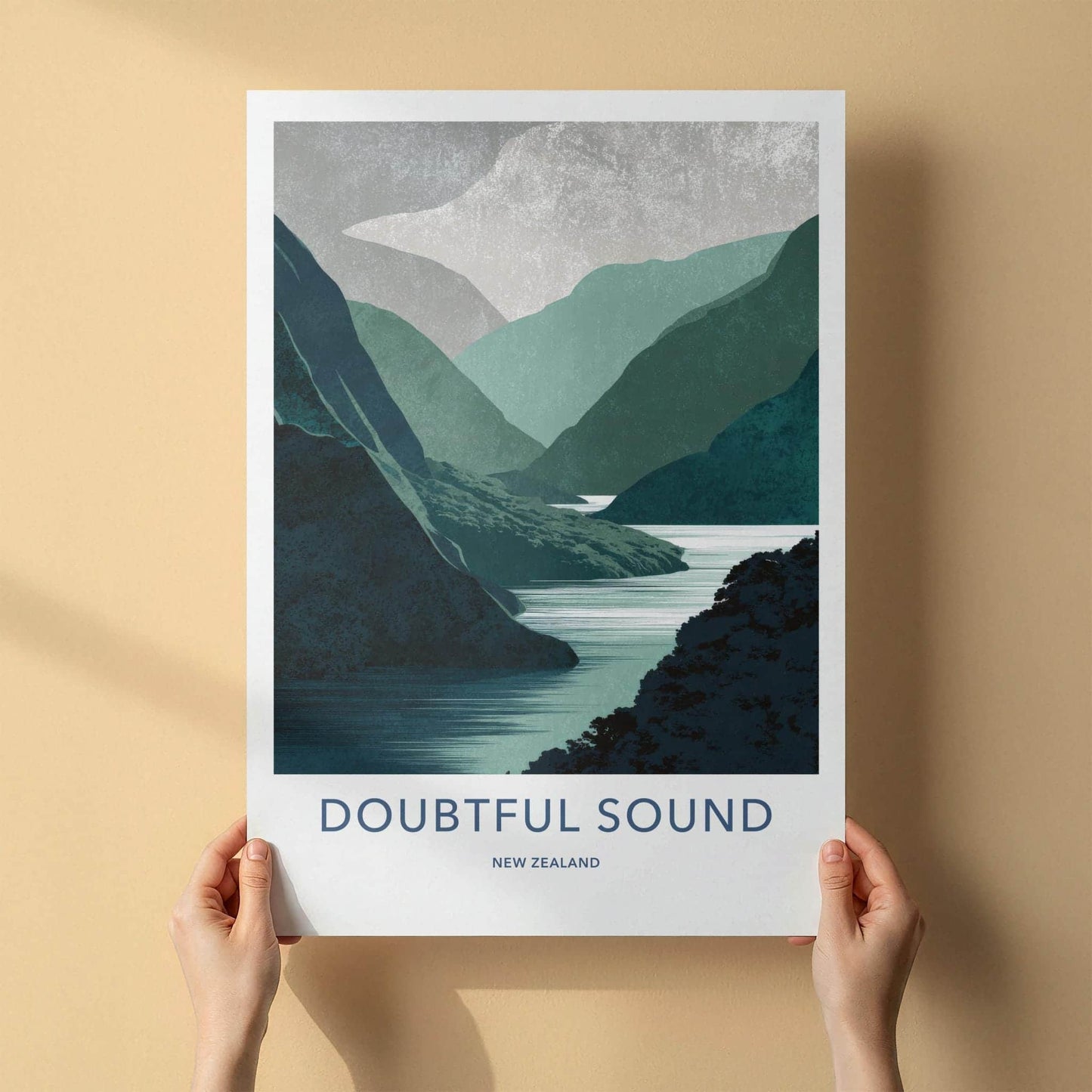 Doubtful Sound Poster - New Zealand Travel Art - Serene fjord waters Home Decor