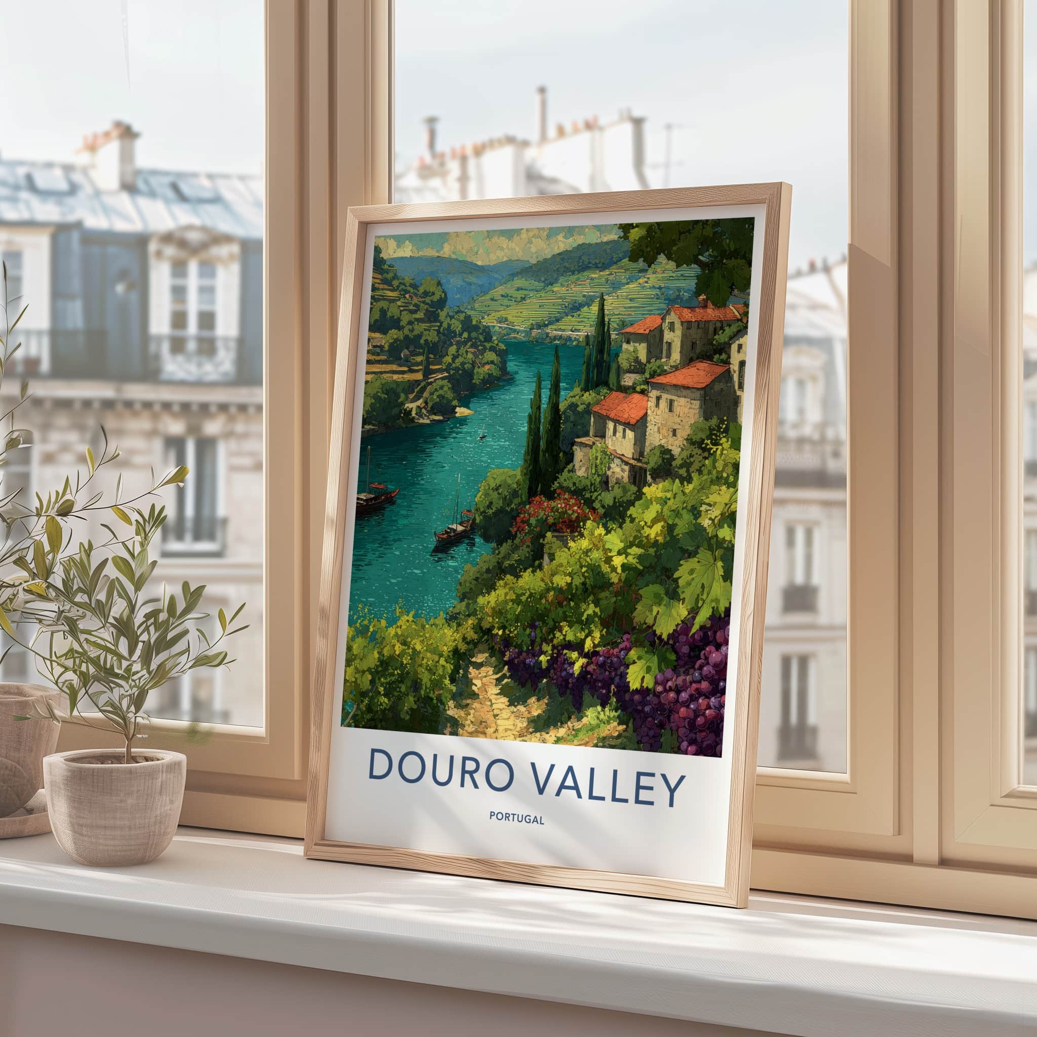 Douro Valley Poster - Portugal Framed Art - Riverine Vineyards Framed Decor