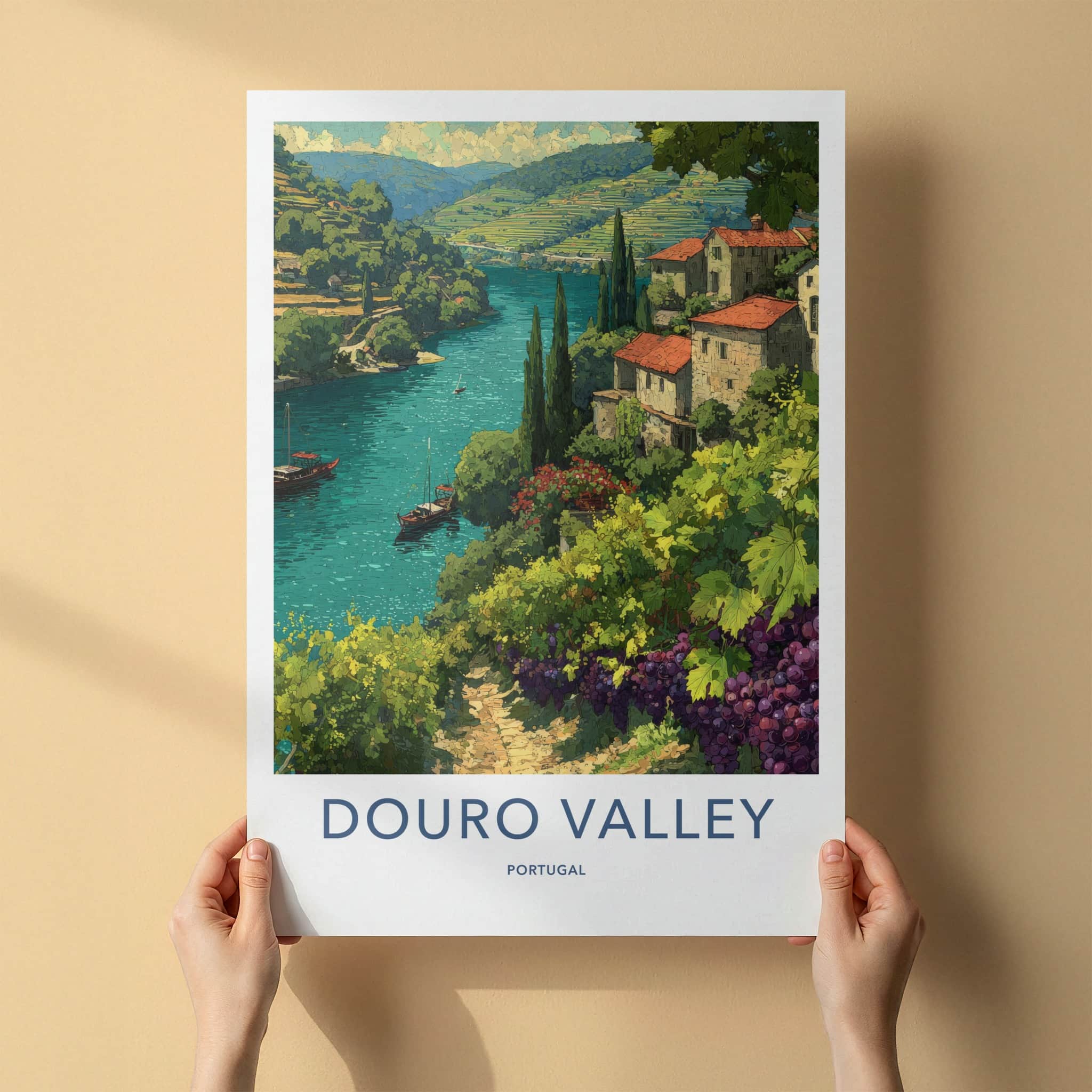 Douro Valley Poster - Portugal Framed Art - Riverine Vineyards Framed Decor