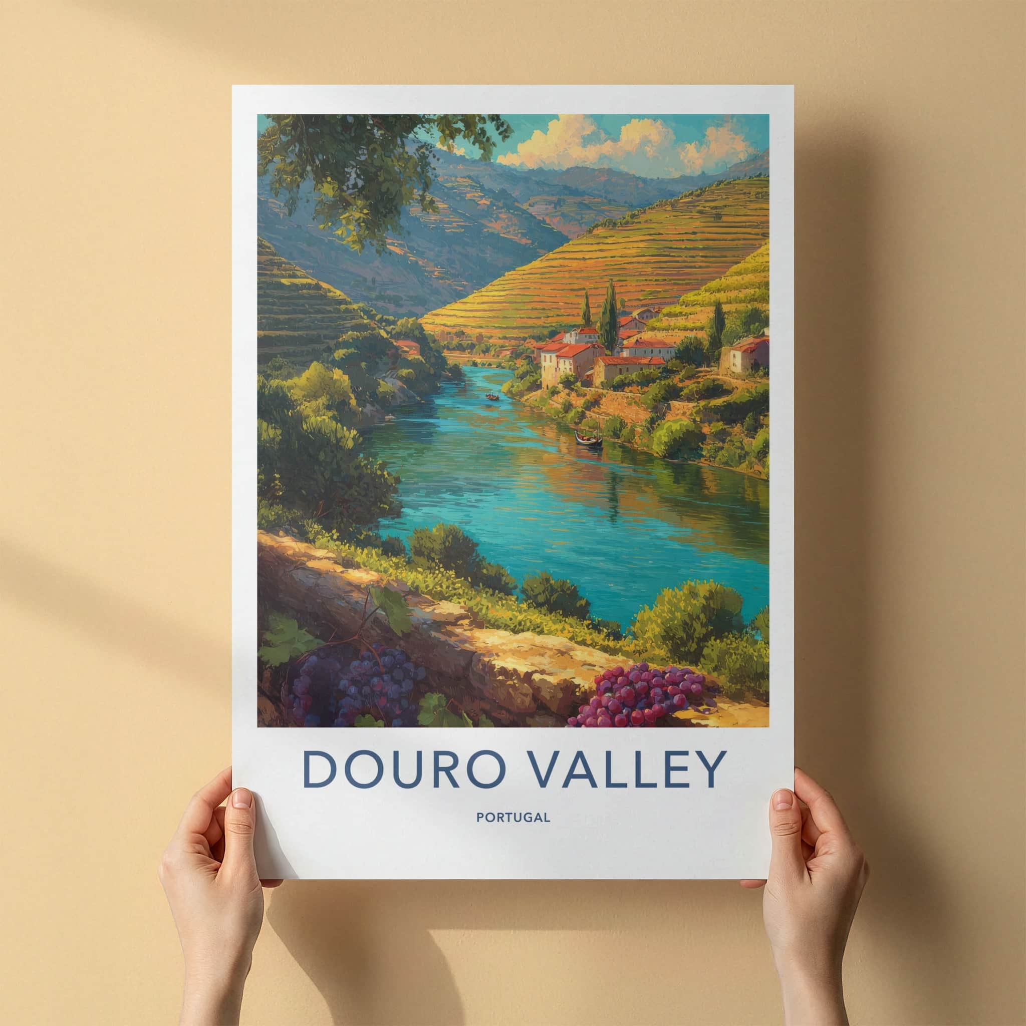 Douro Valley Poster Portugal River Boats Grapes Framed Art