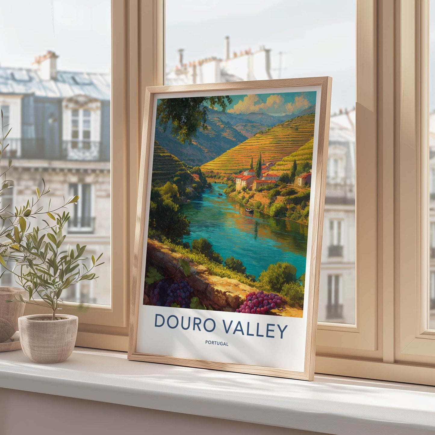 Douro Valley Poster Portugal River Boats Grapes Framed Art