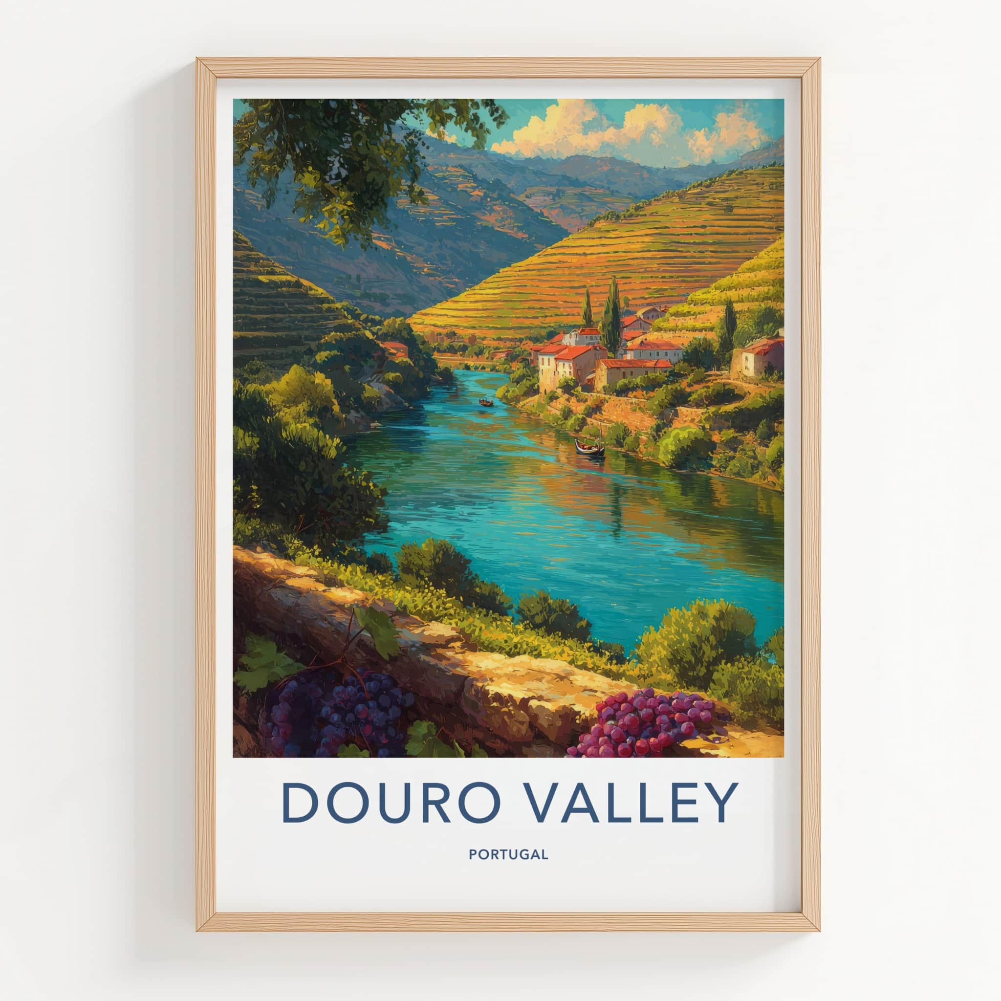 Douro Valley Poster Portugal River Boats Grapes Framed Art