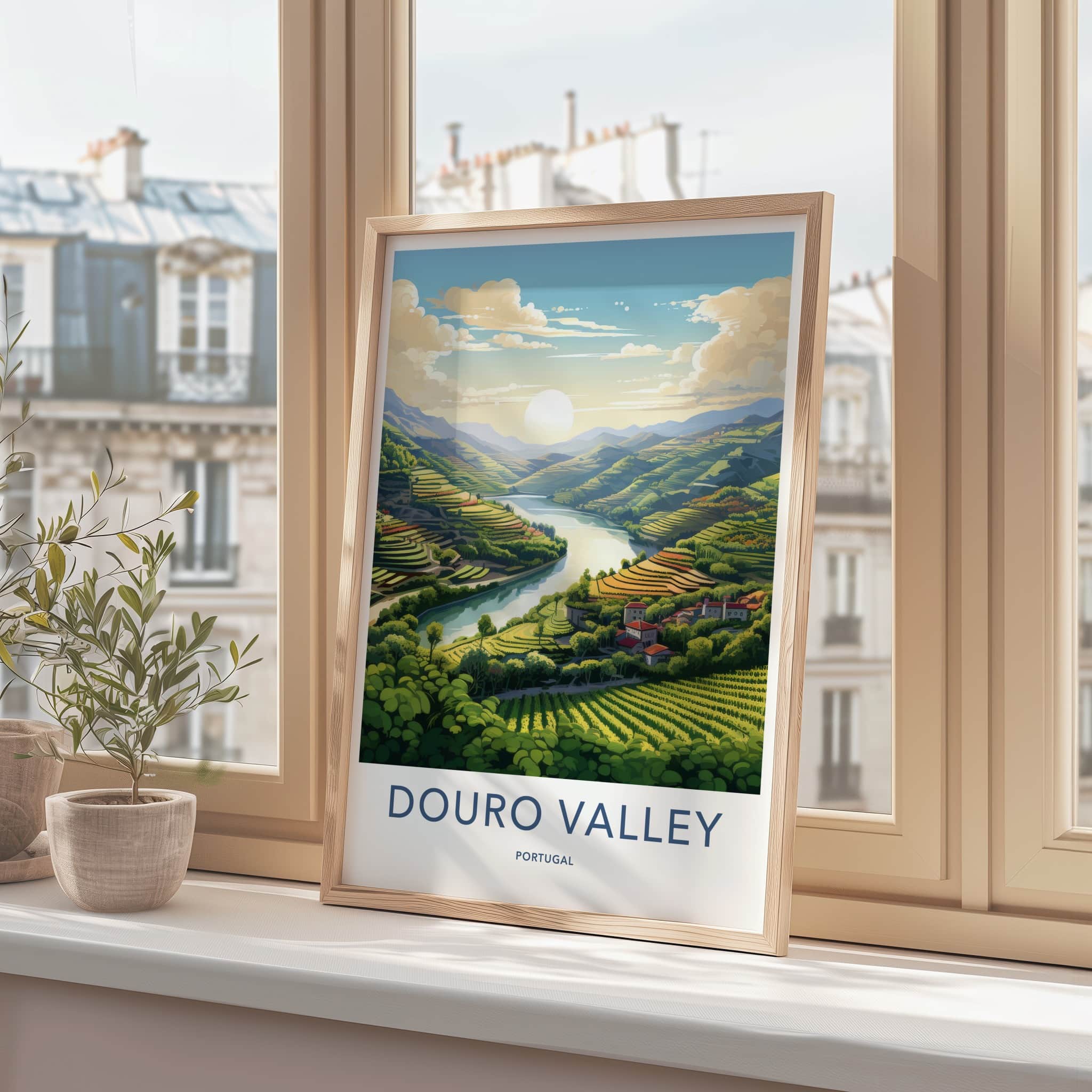 Douro Valley Poster - Portugal Travel Art - Green Terraced Vineyards Home Decor