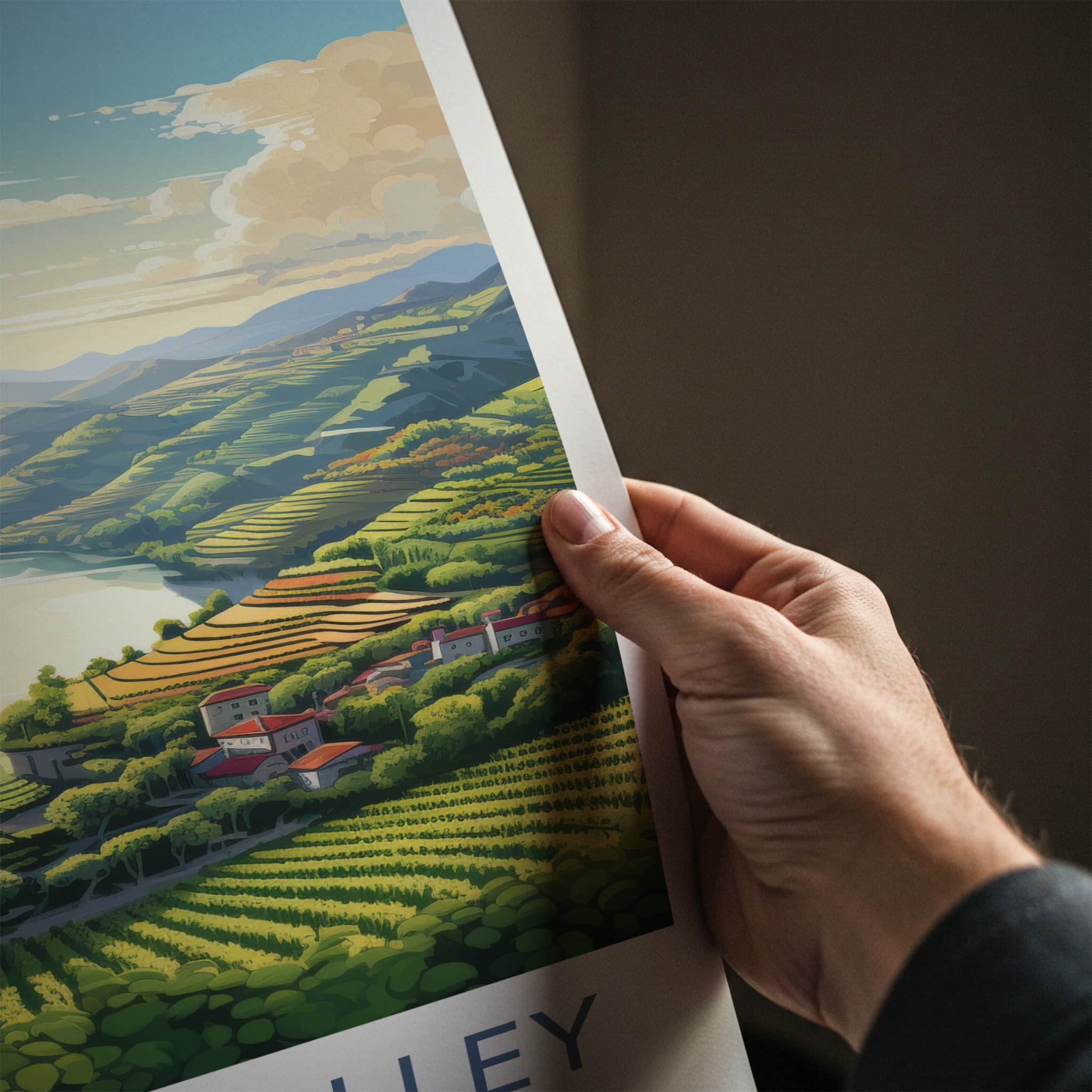 Douro Valley Poster - Portugal Travel Art - Green Terraced Vineyards Home Decor