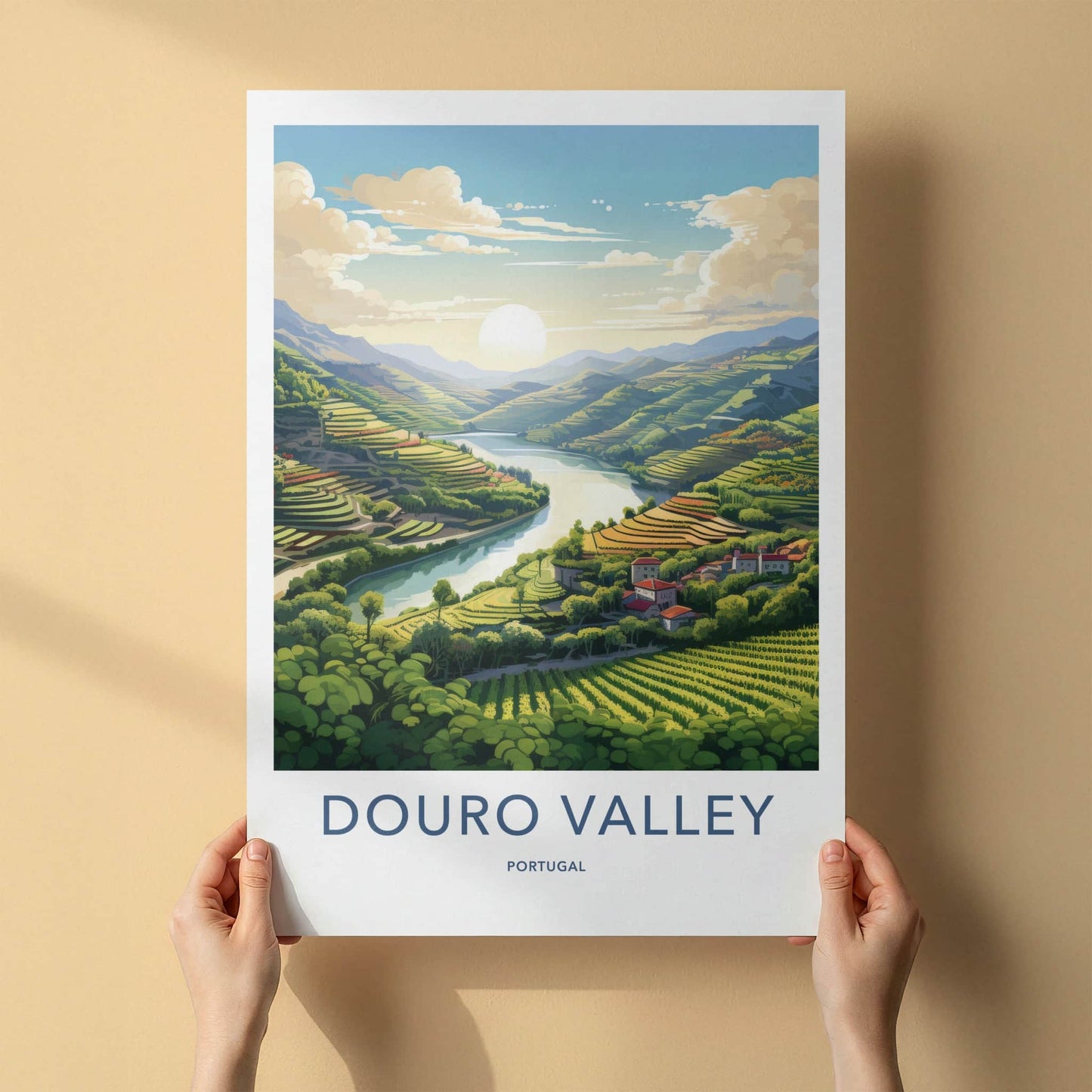Douro Valley Poster - Portugal Travel Art - Green Terraced Vineyards Home Decor