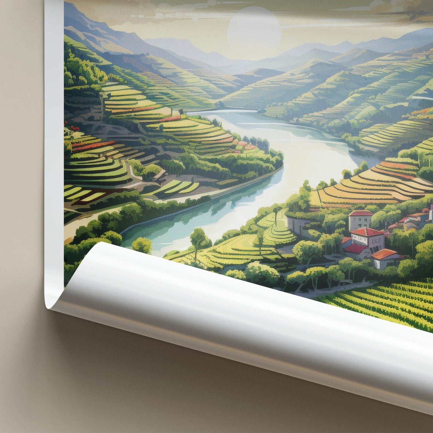 Douro Valley Poster - Portugal Travel Art - Green Terraced Vineyards Home Decor