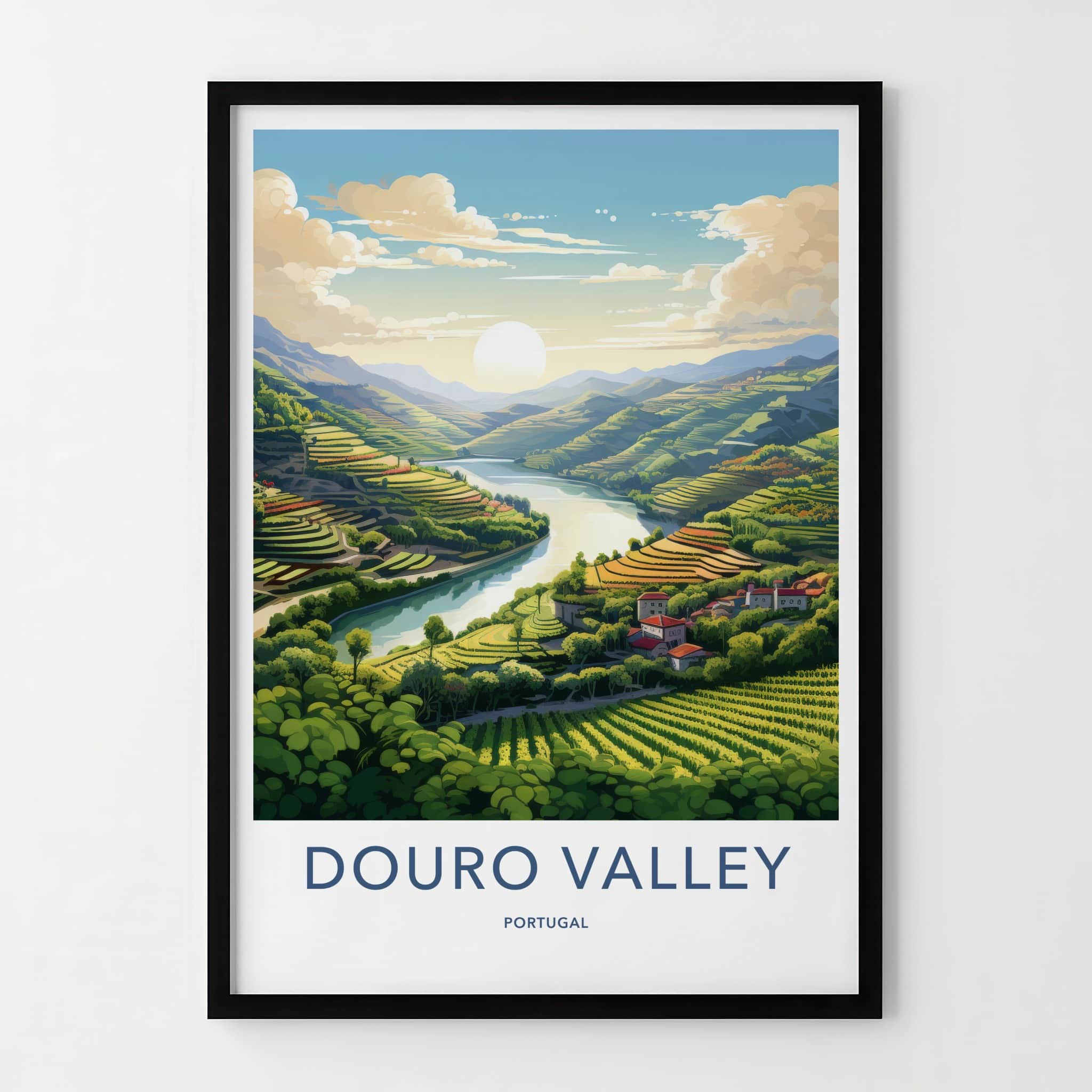 Douro Valley Poster - Portugal Travel Art - Green Terraced Vineyards Home Decor