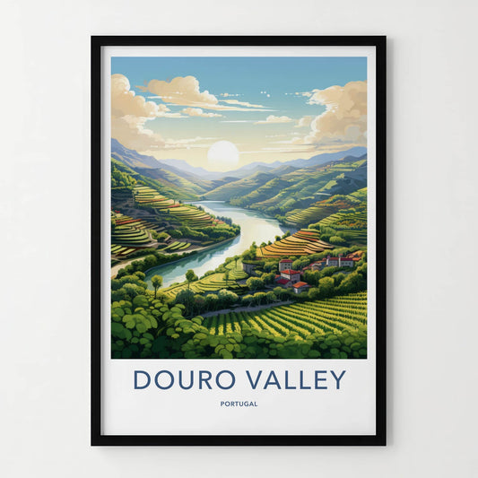 Douro Valley Poster - Portugal Travel Art - Green Terraced Vineyards Home Decor