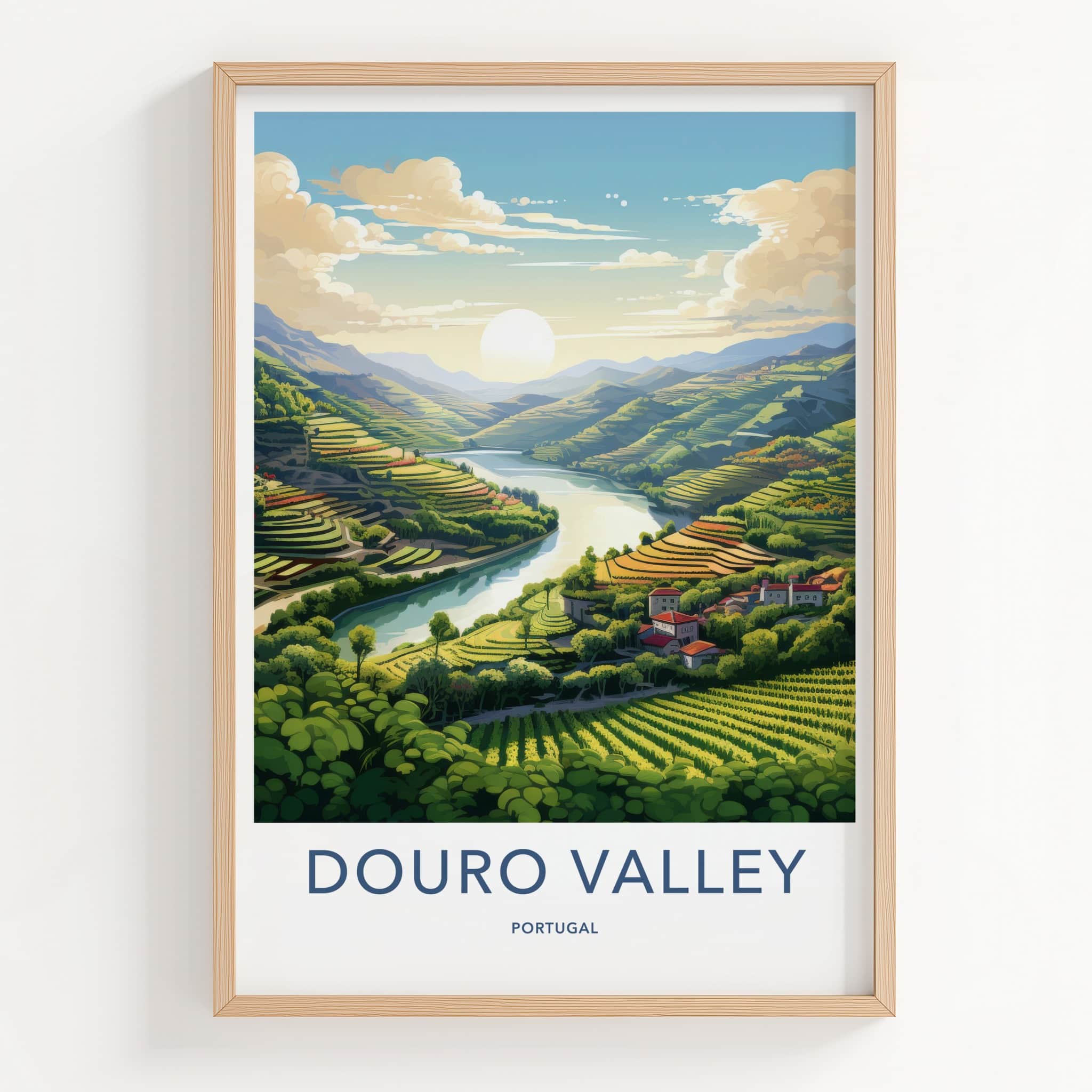 Douro Valley Poster - Portugal Travel Art - Green Terraced Vineyards Home Decor