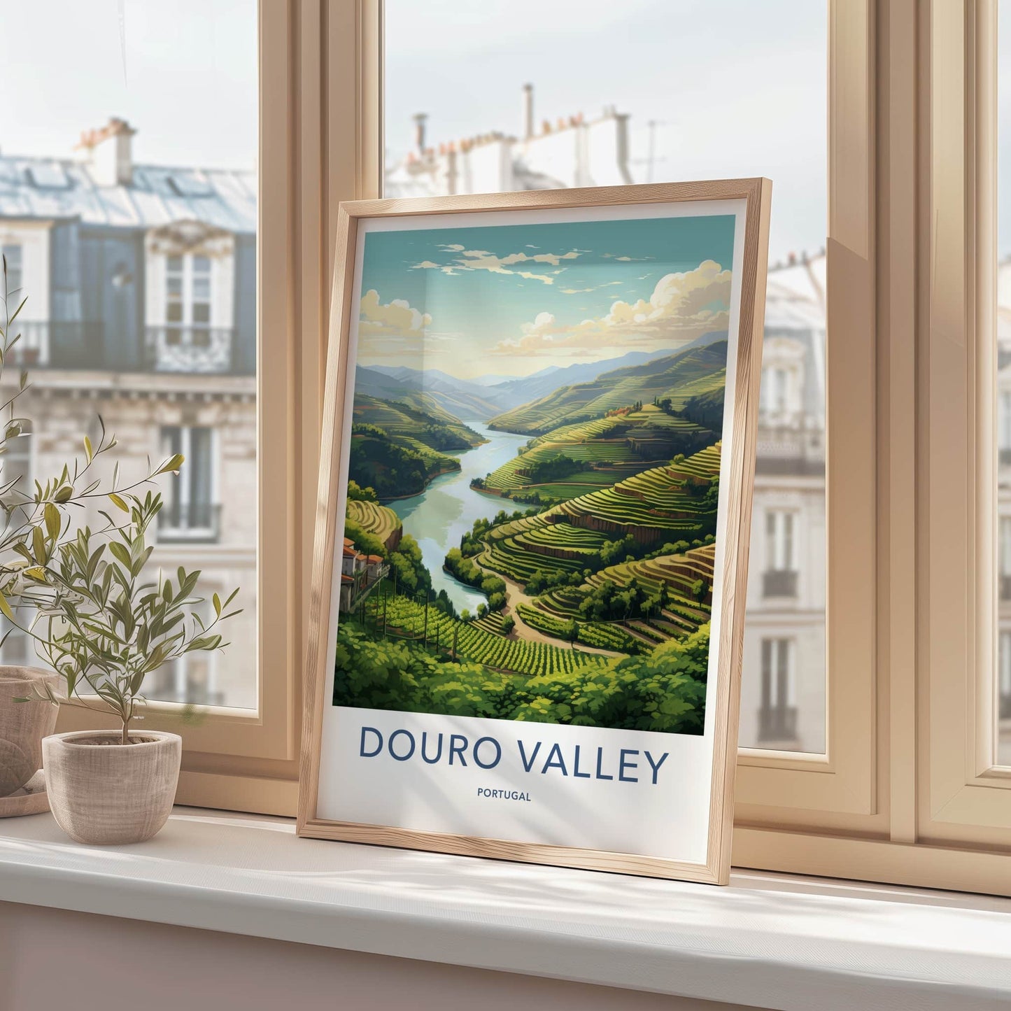 Douro Valley Poster - Portugal Travel Art - Terraced Vineyard River Home Decor