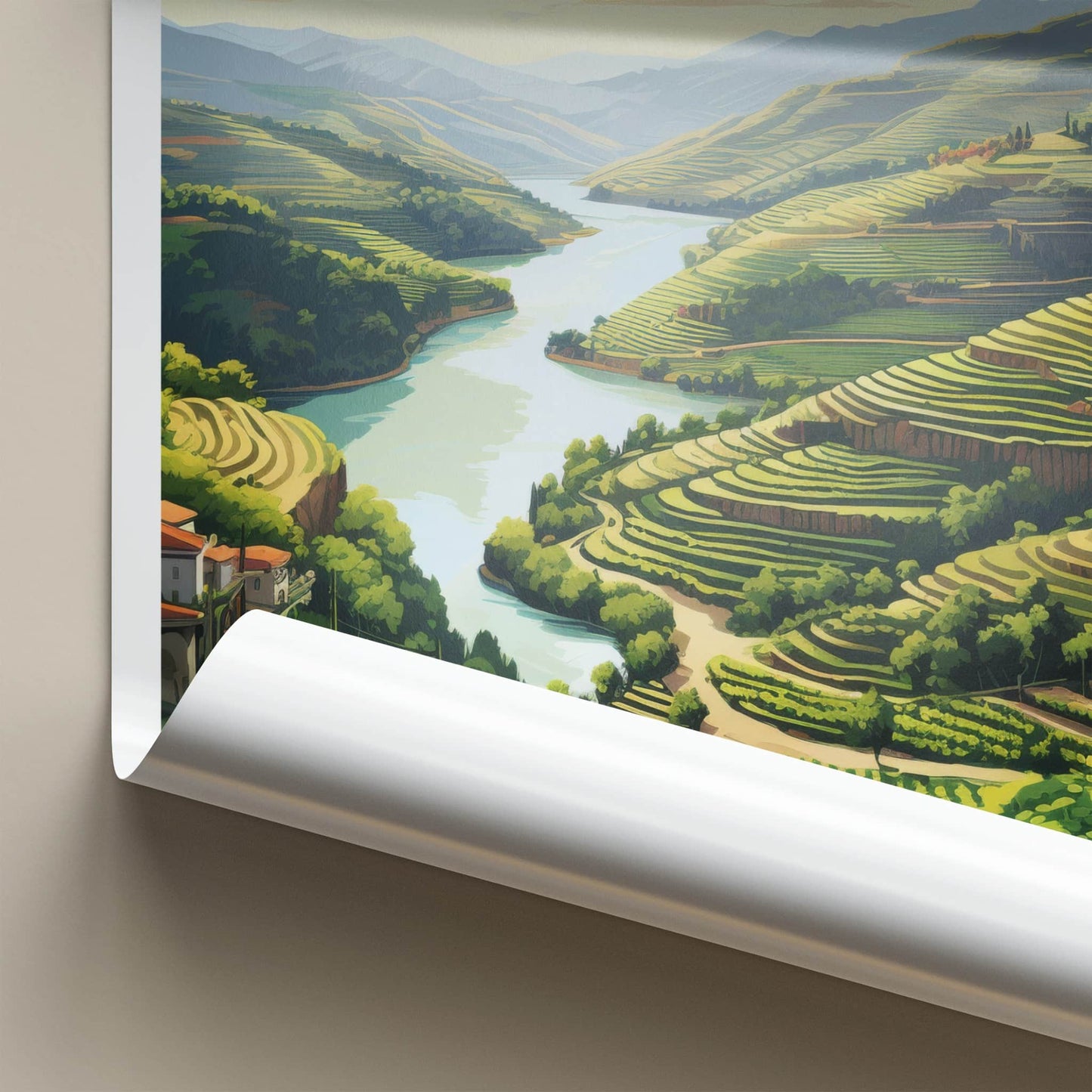 Douro Valley Poster - Portugal Travel Art - Terraced Vineyard River Home Decor