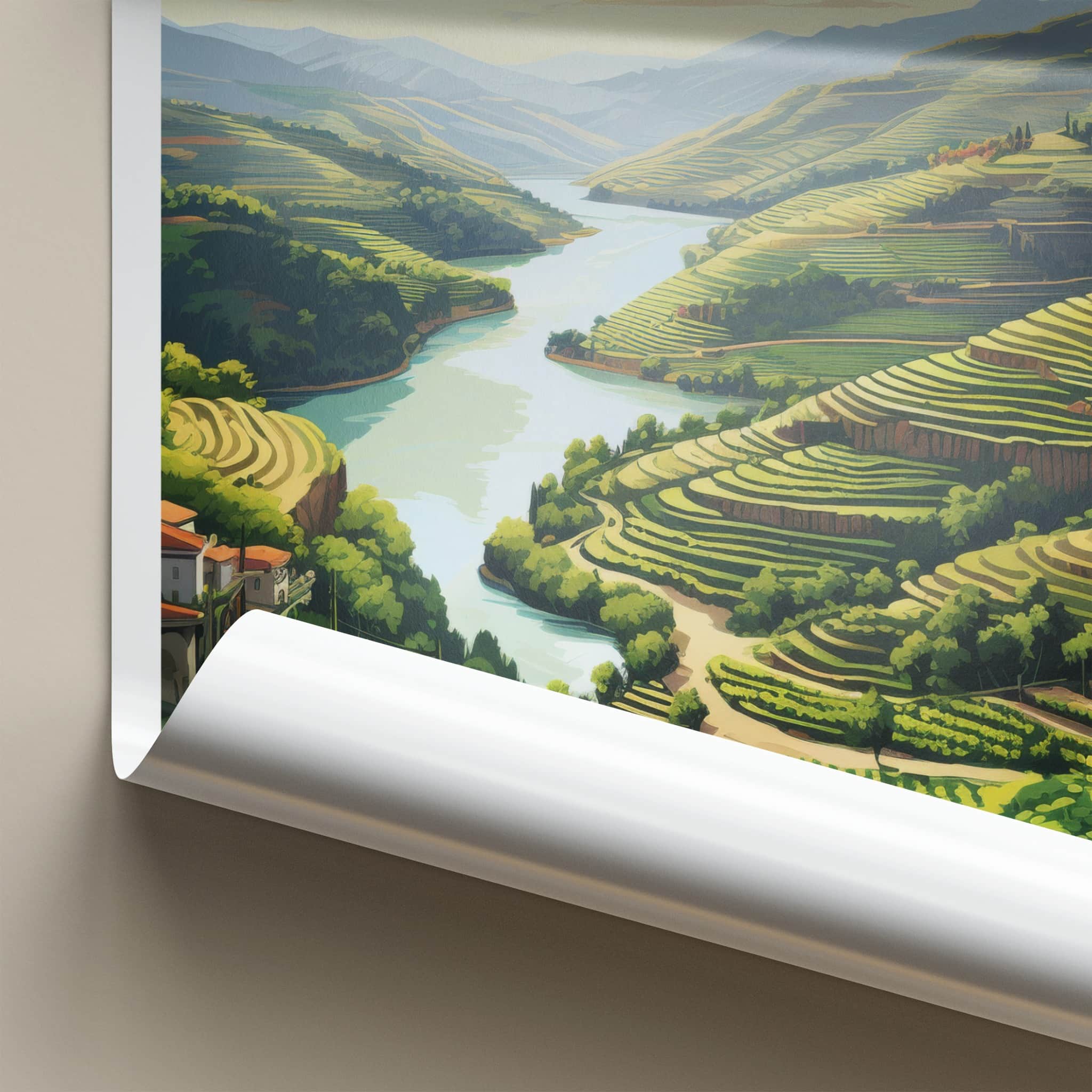 Douro Valley Poster - Portugal Travel Art - Terraced Vineyard River Home Decor