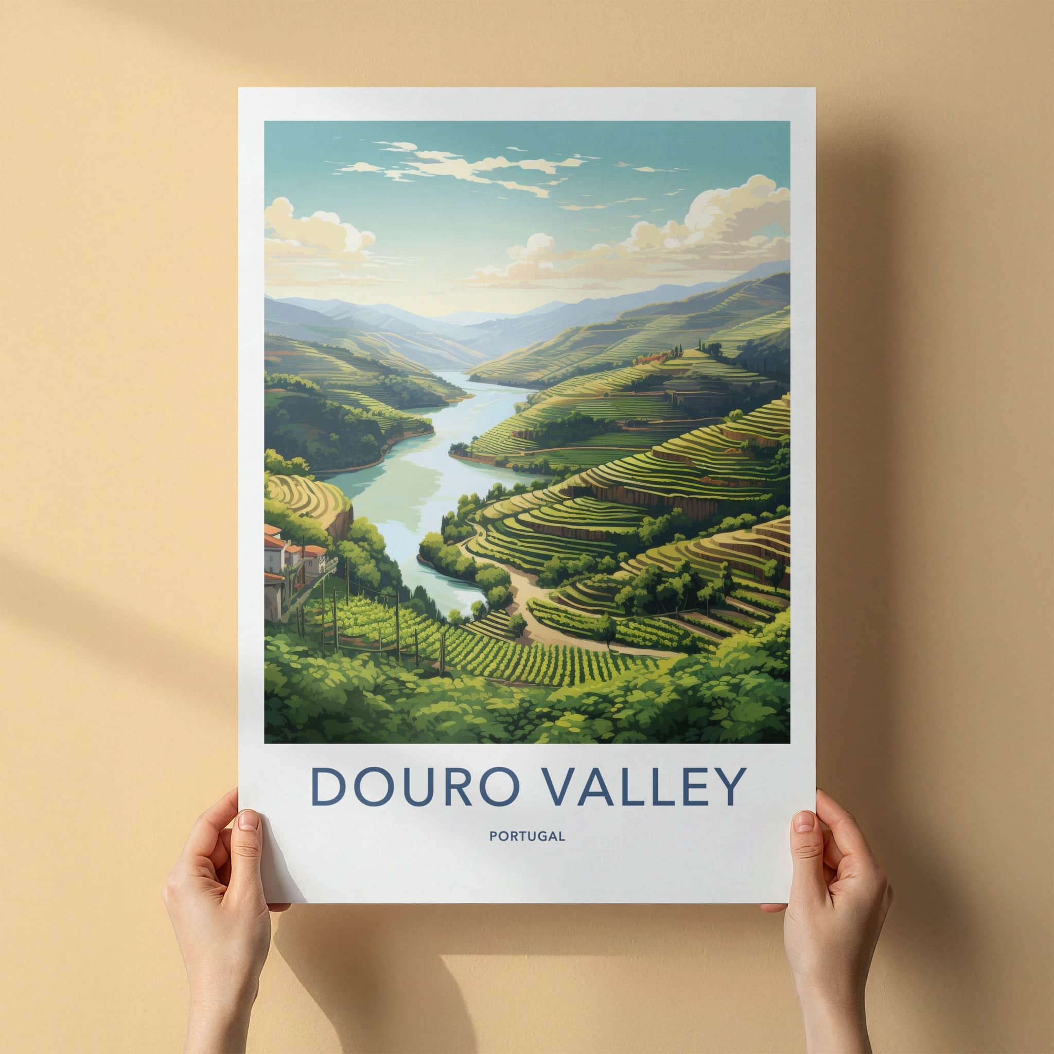 Douro Valley Poster - Portugal Travel Art - Terraced Vineyard River Home Decor
