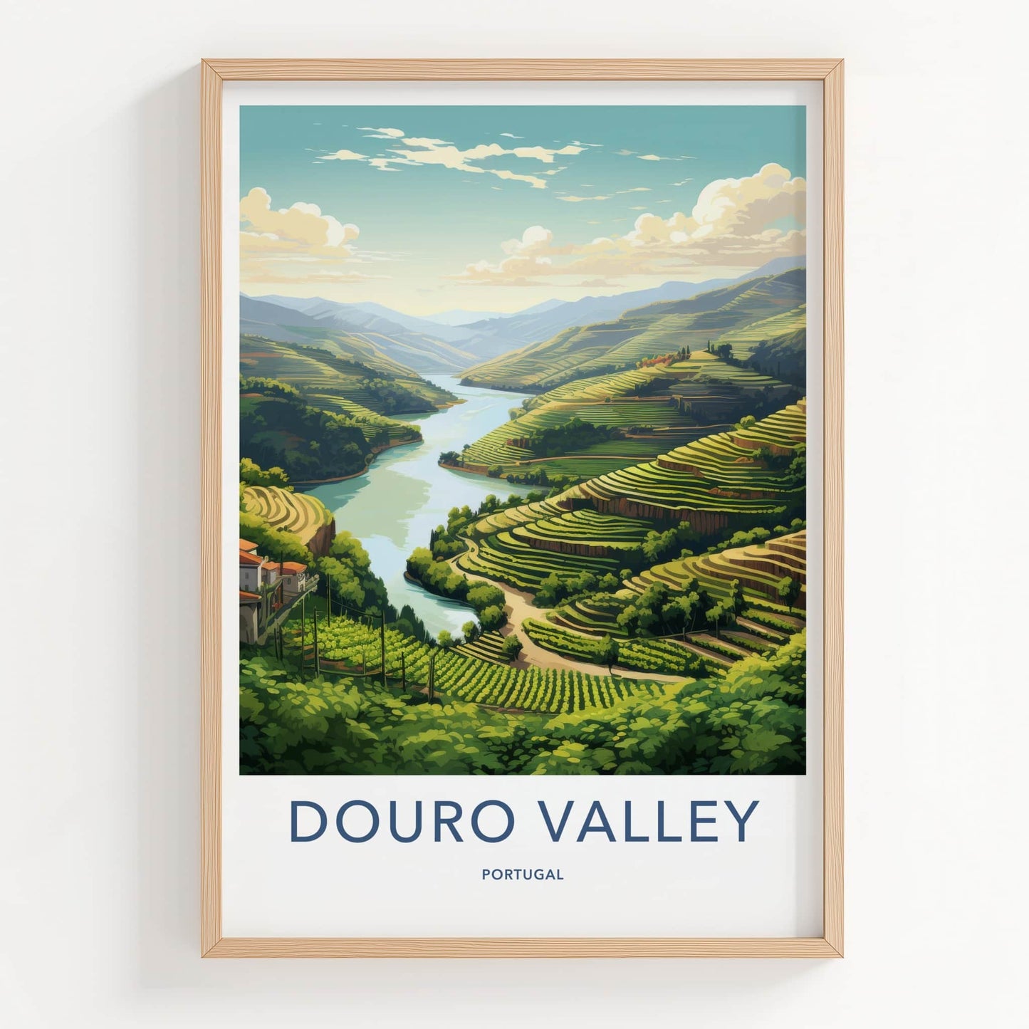 Douro Valley Poster - Portugal Travel Art - Terraced Vineyard River Home Decor