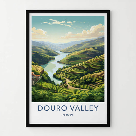 Douro Valley Poster - Portugal Travel Art - Terraced Vineyard River Home Decor