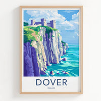 Dover Poster - England Framed Print - Castle Cliff Sea Framed Decor