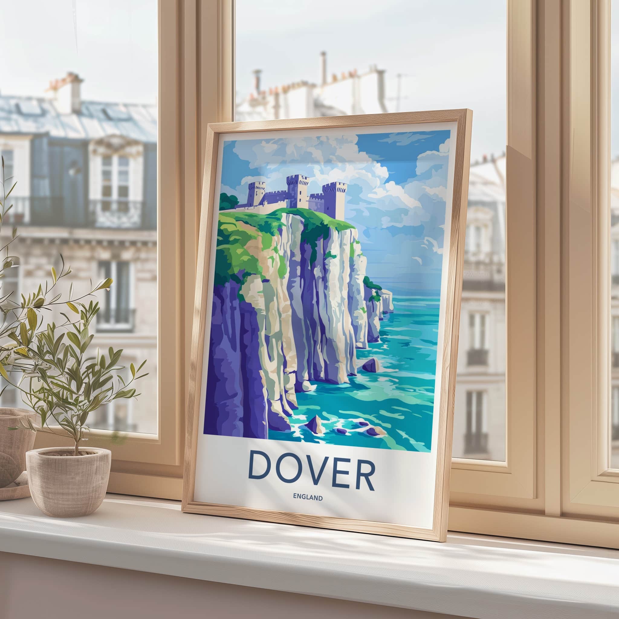 Dover Poster - England Framed Print - Castle Cliff Sea Framed Decor