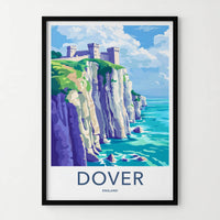 Dover Poster - England Framed Print - Castle Cliff Sea Framed Decor