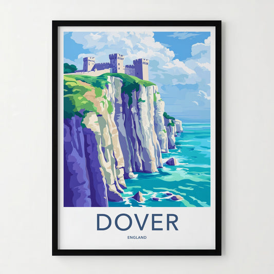 Dover Poster - England Framed Print - Castle Cliff Sea Framed Decor