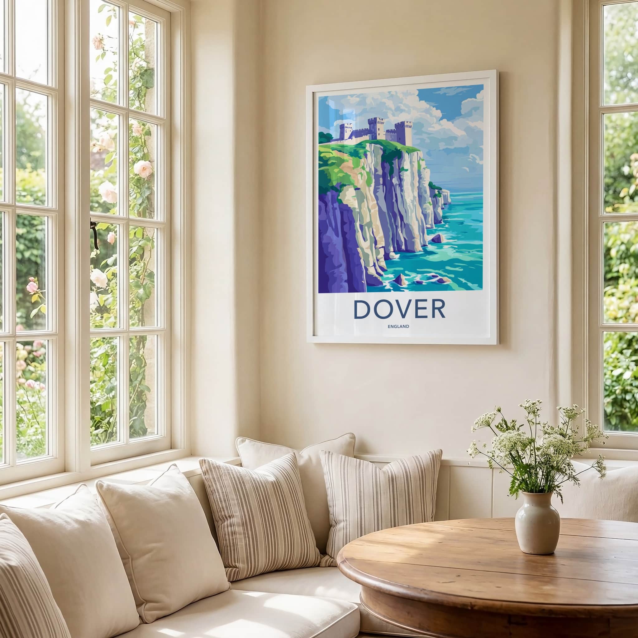 Dover Poster - England Framed Print - Castle Cliff Sea Framed Decor