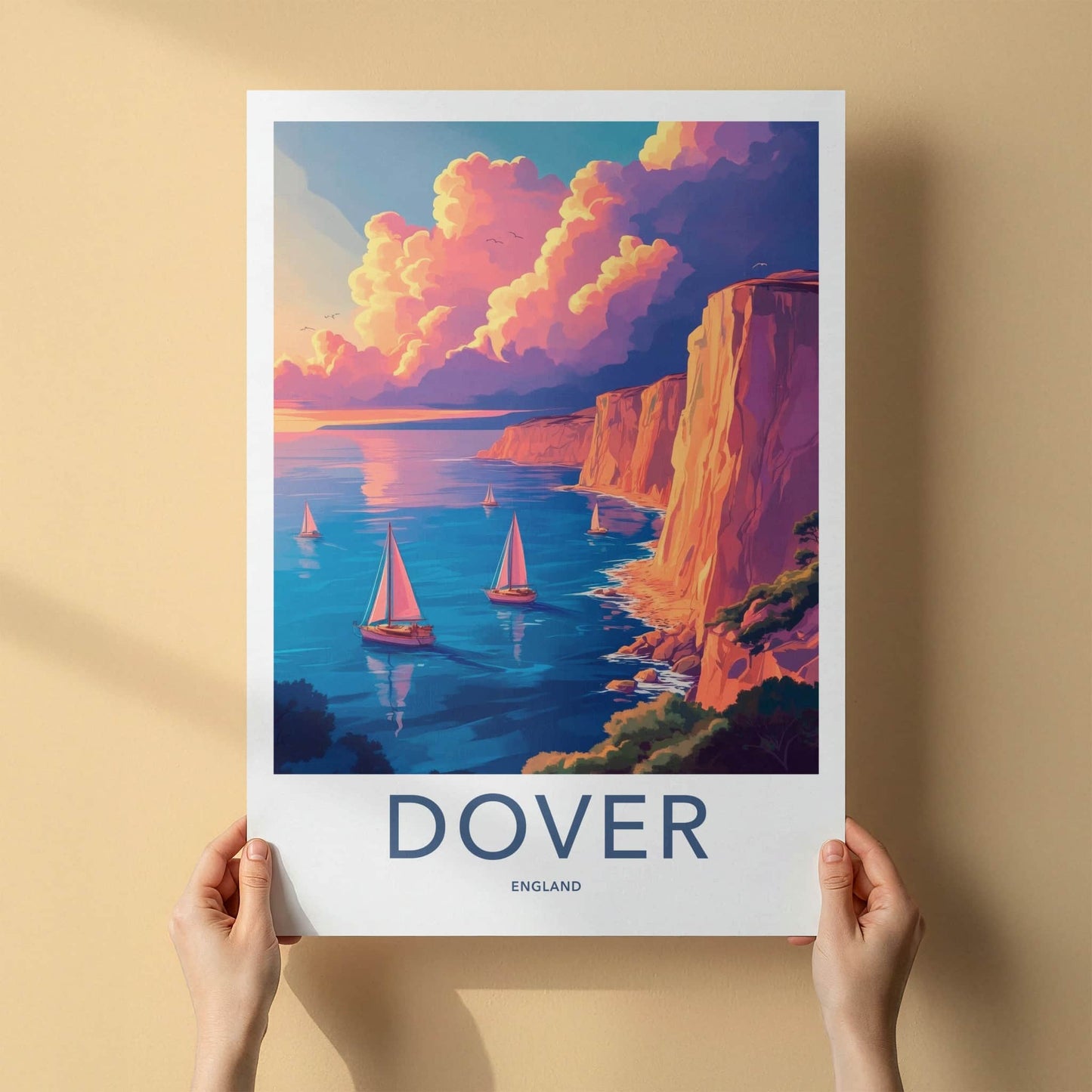 Dover Poster - England Travel Art - Vibrant Coastal Sunset Home Decor