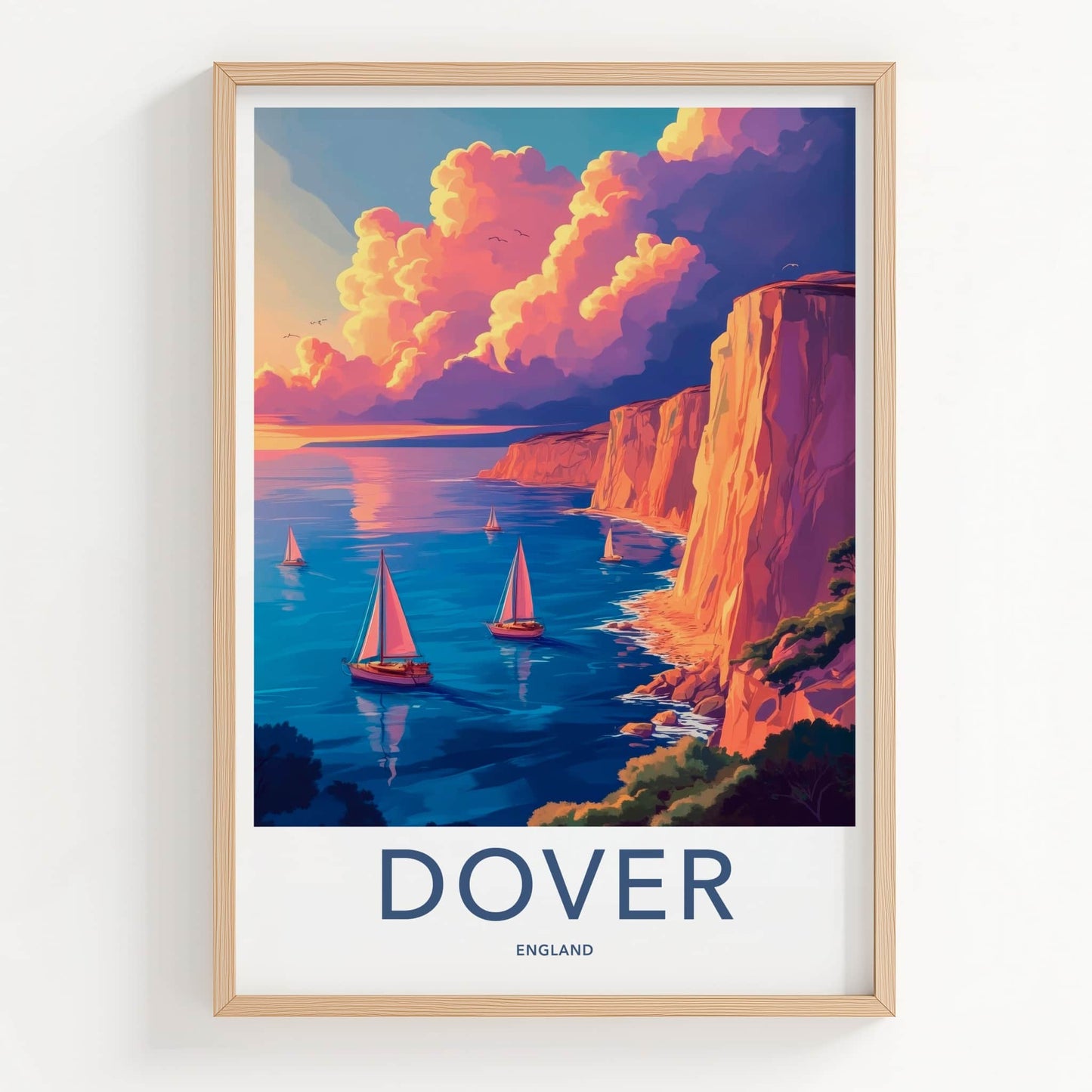 Dover Poster - England Travel Art - Vibrant Coastal Sunset Home Decor