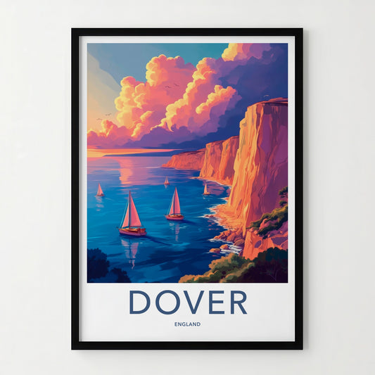 Dover Poster - England Travel Art - Vibrant Coastal Sunset Home Decor