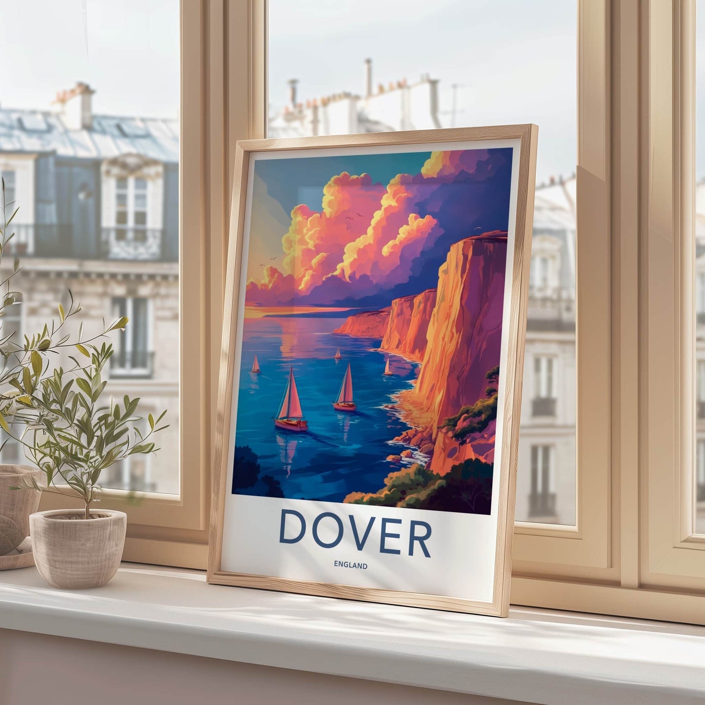 Dover Poster - England Travel Art - Vibrant Coastal Sunset Home Decor