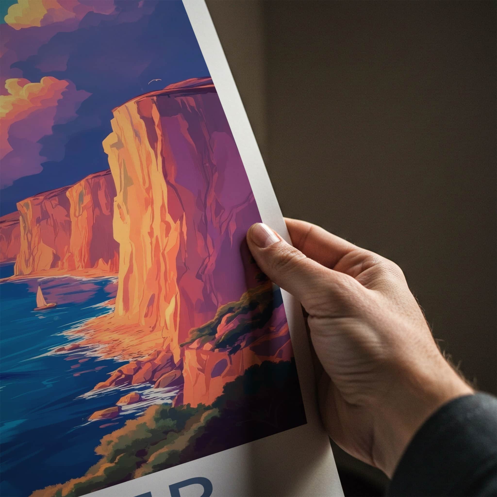 Dover Poster - England Travel Art - Vibrant Coastal Sunset Home Decor