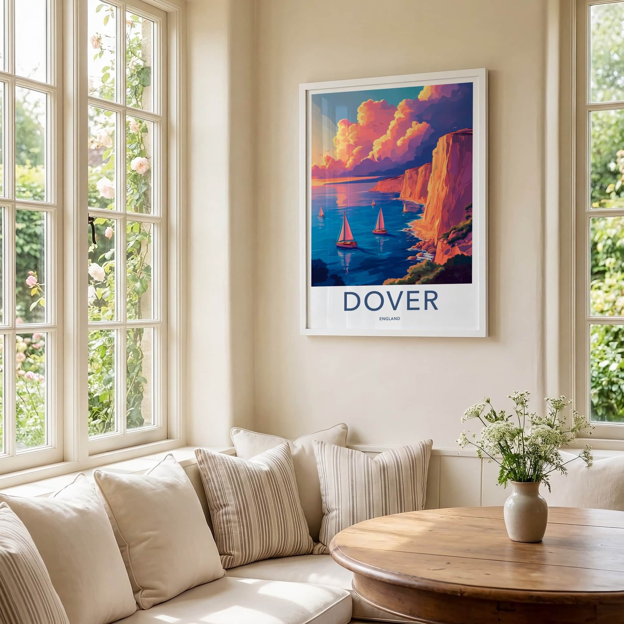 Dover Poster - England Travel Art - Vibrant Coastal Sunset Home Decor