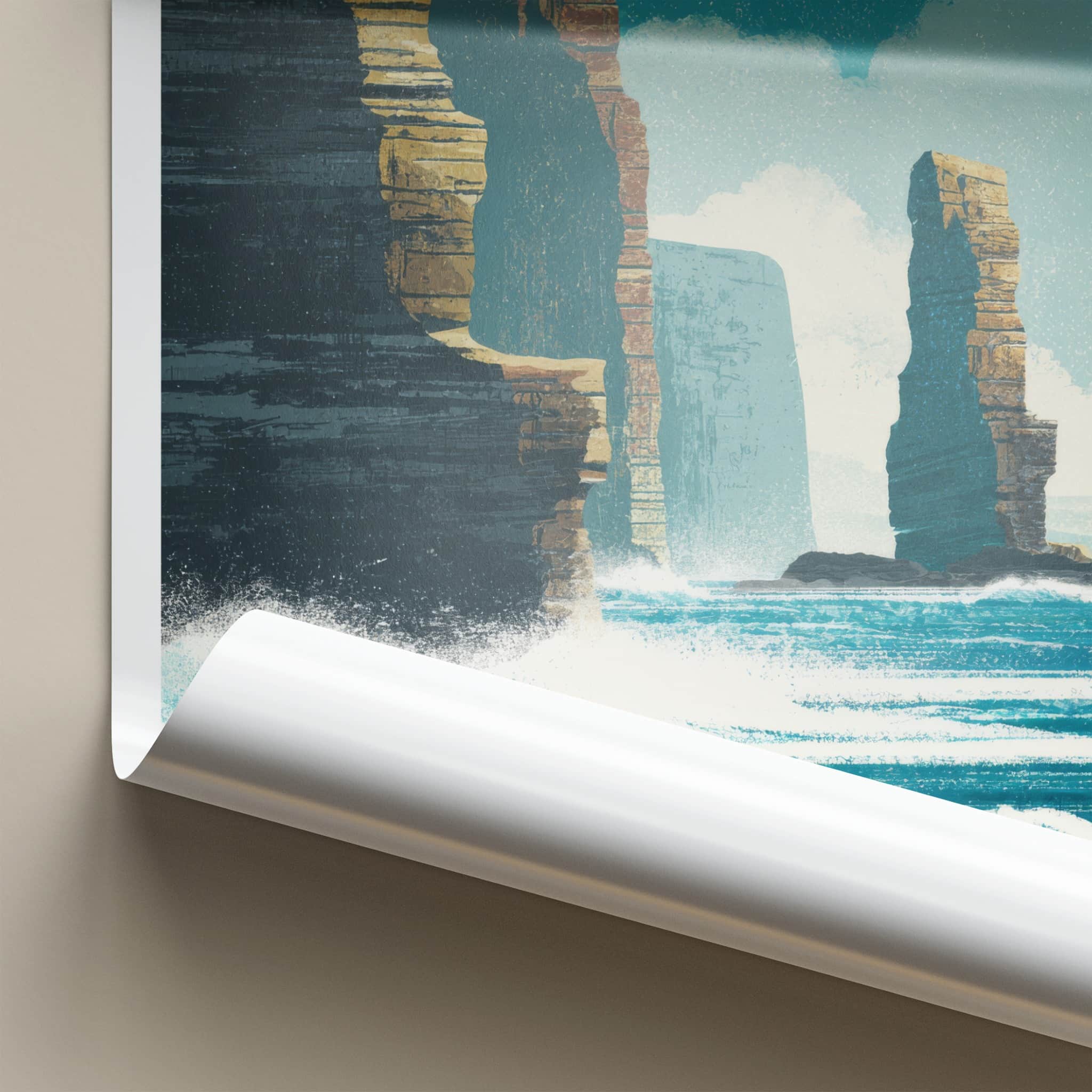 Downpatrick Head Poster - Ireland Travel Art - Sea Stack Coastal Gift