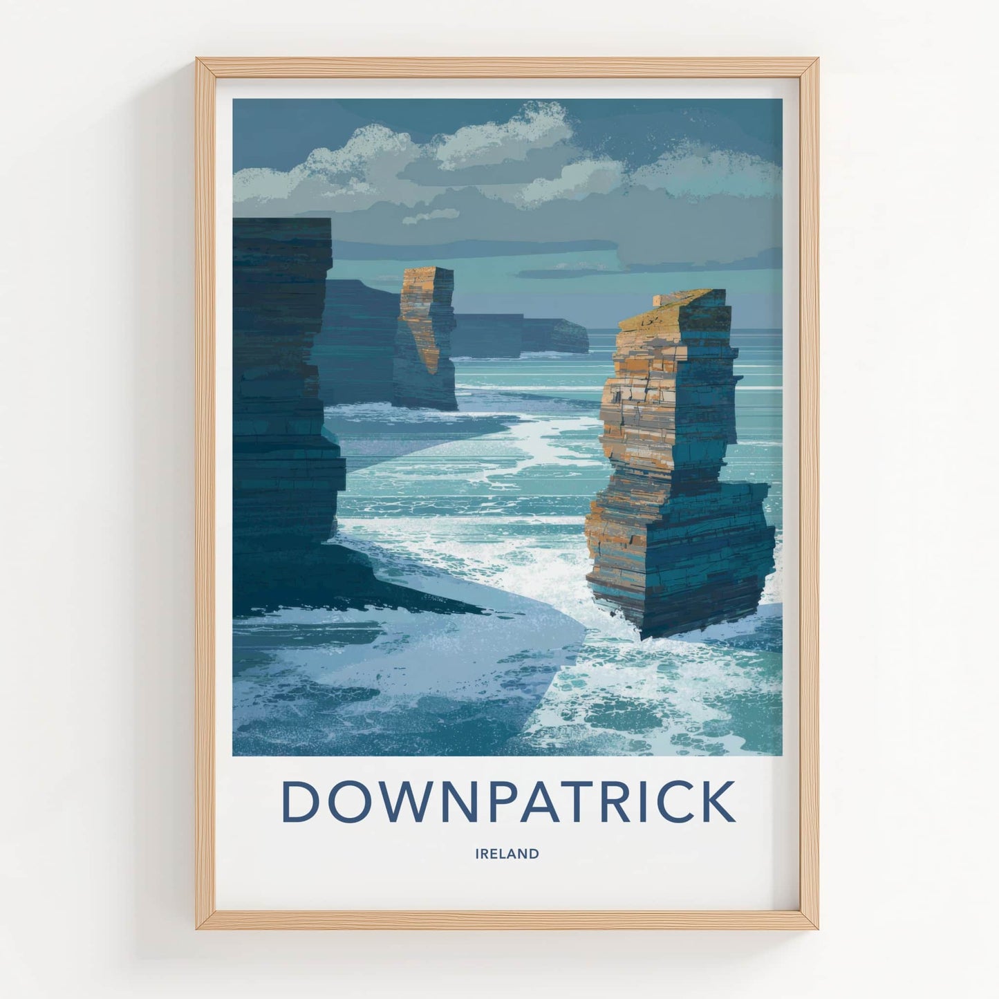 Downpatrick Poster - Ireland Travel Art - Layered Sea Stacks Home Art