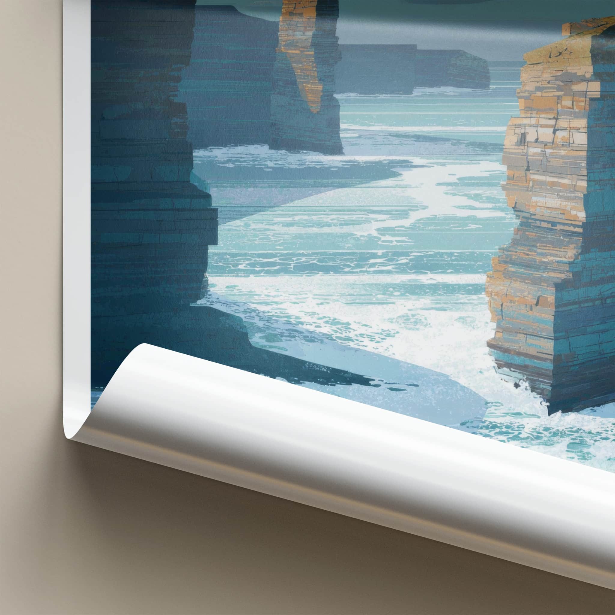 Downpatrick Poster - Ireland Travel Art - Layered Sea Stacks Home Art