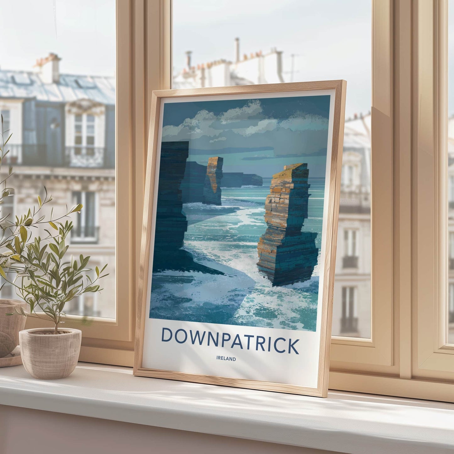 Downpatrick Poster - Ireland Travel Art - Layered Sea Stacks Home Art